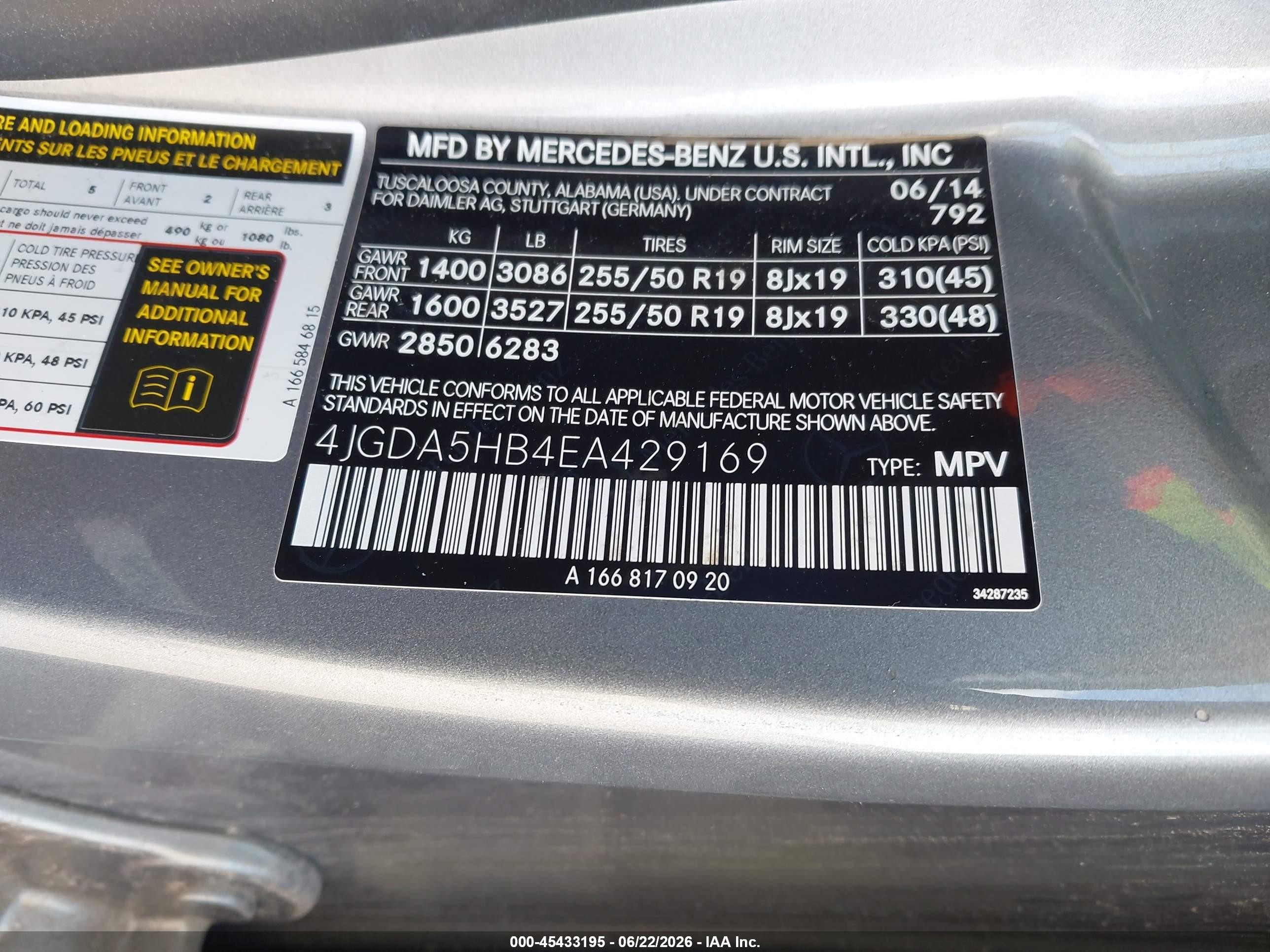 2014 Mercedes-benz Ml 350 4matic Gray vin: 4JGDA5HB4EA429169