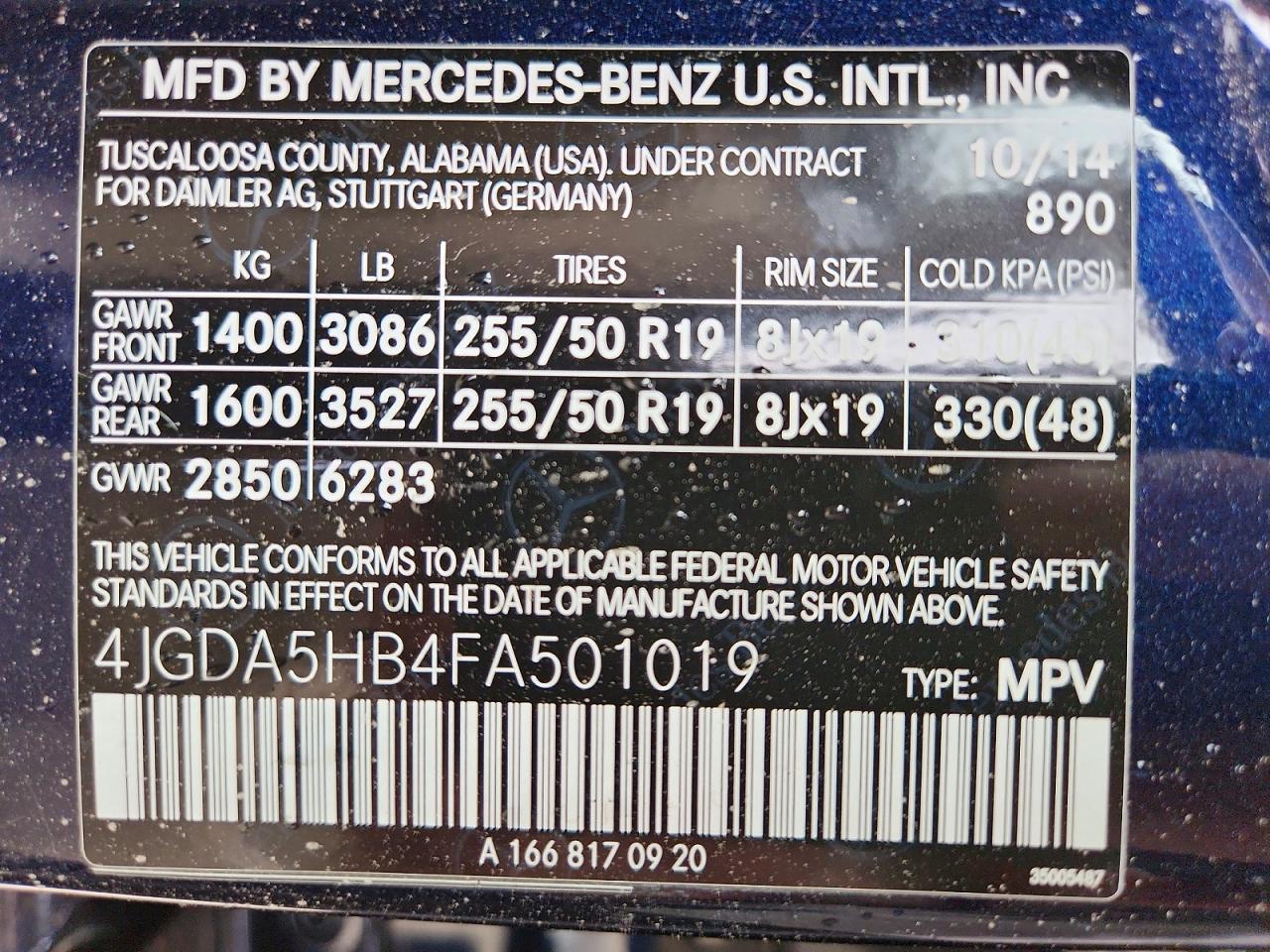 2015 Mercedes-benz Ml 350 4matic Blue vin: 4JGDA5HB4FA501019