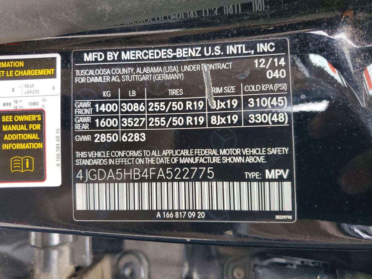 2015 Mercedes-benz Ml 350 4matic Черный vin: 4JGDA5HB4FA522775