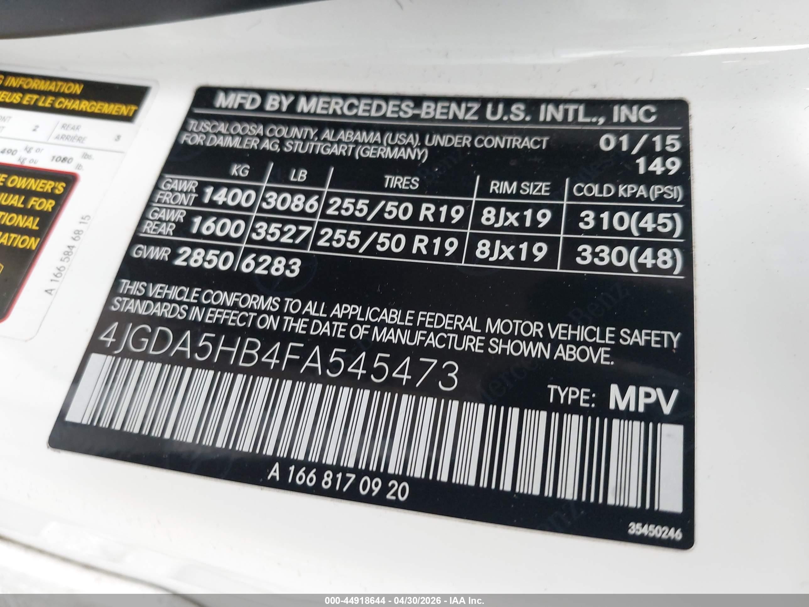 2015 Mercedes-benz Ml 350 4matic White vin: 4JGDA5HB4FA545473
