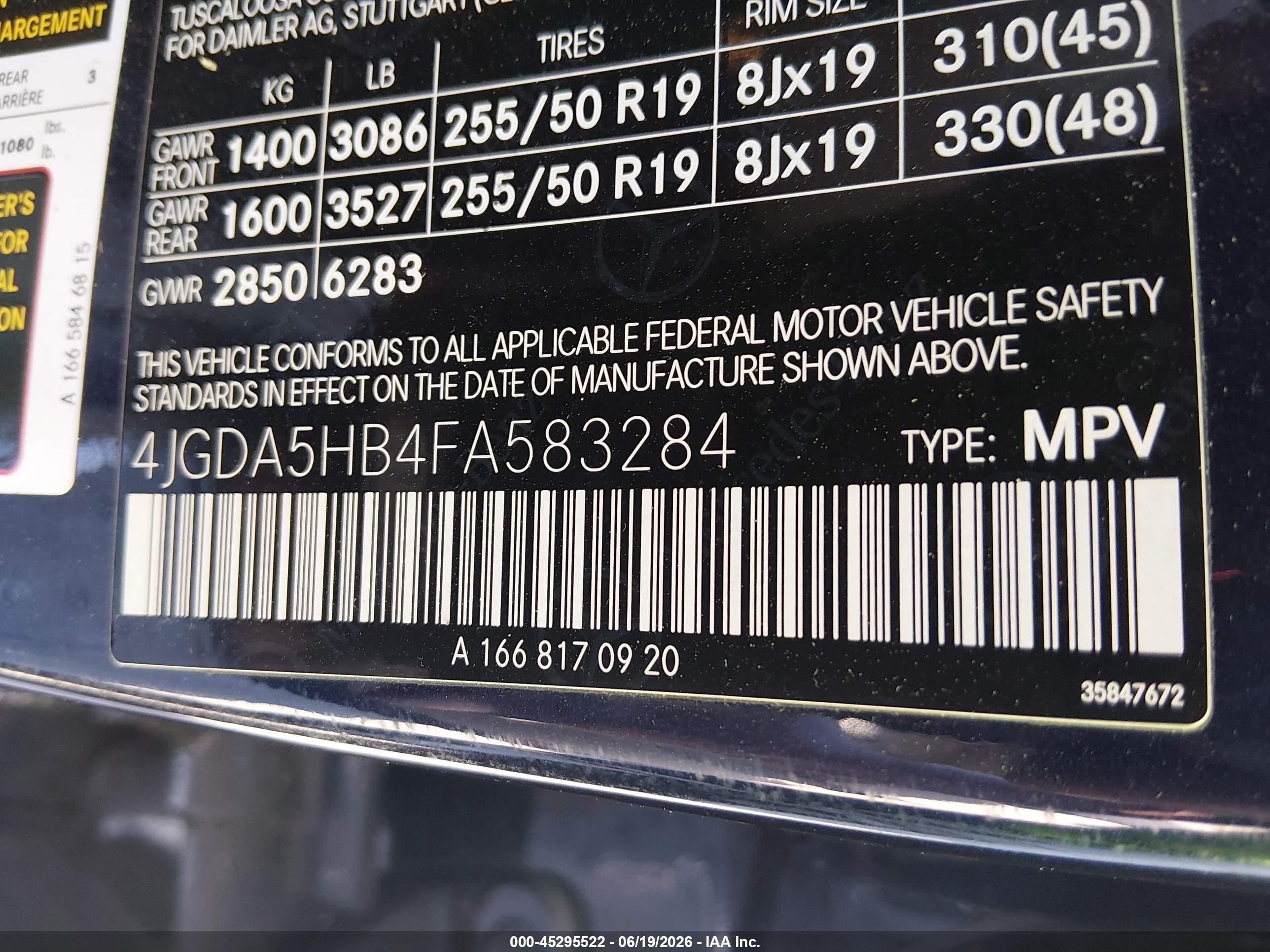 2015 Mercedes-benz Ml 350 4matic Blue vin: 4JGDA5HB4FA583284