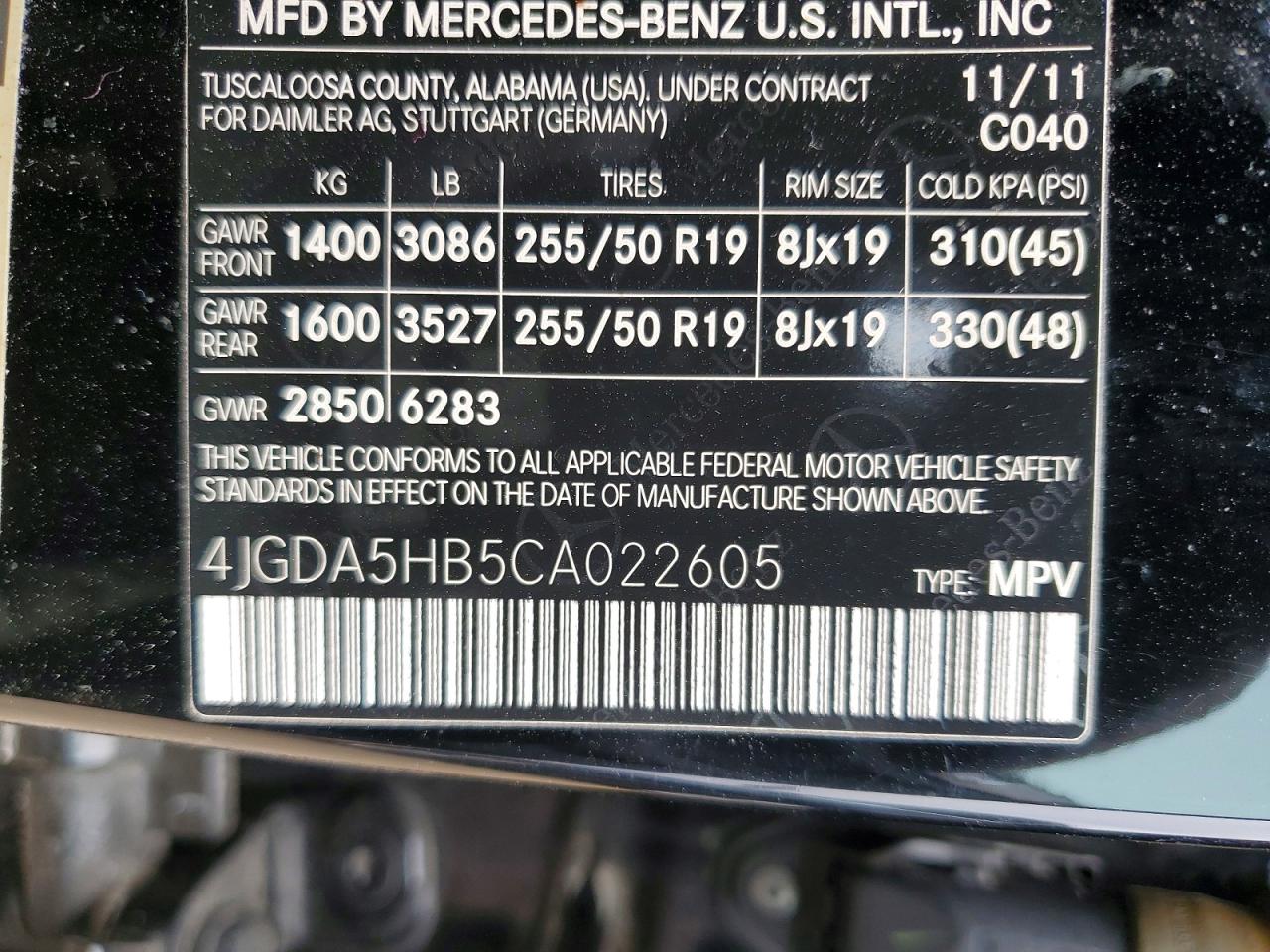 2012 Mercedes-benz Ml 350 4matic Black vin: 4JGDA5HB5CA022605