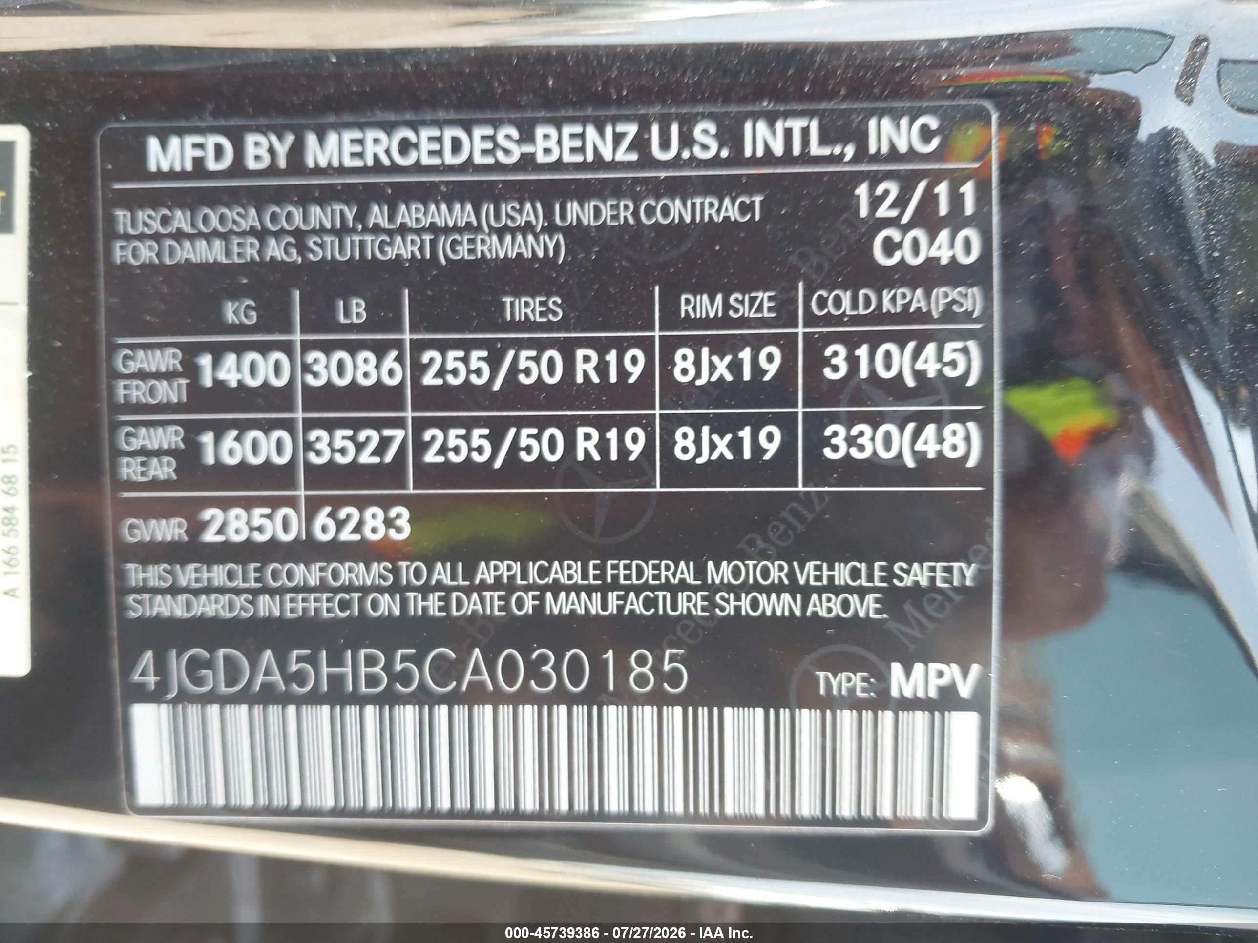 2012 Mercedes-benz Ml 350 4matic Black vin: 4JGDA5HB5CA030185