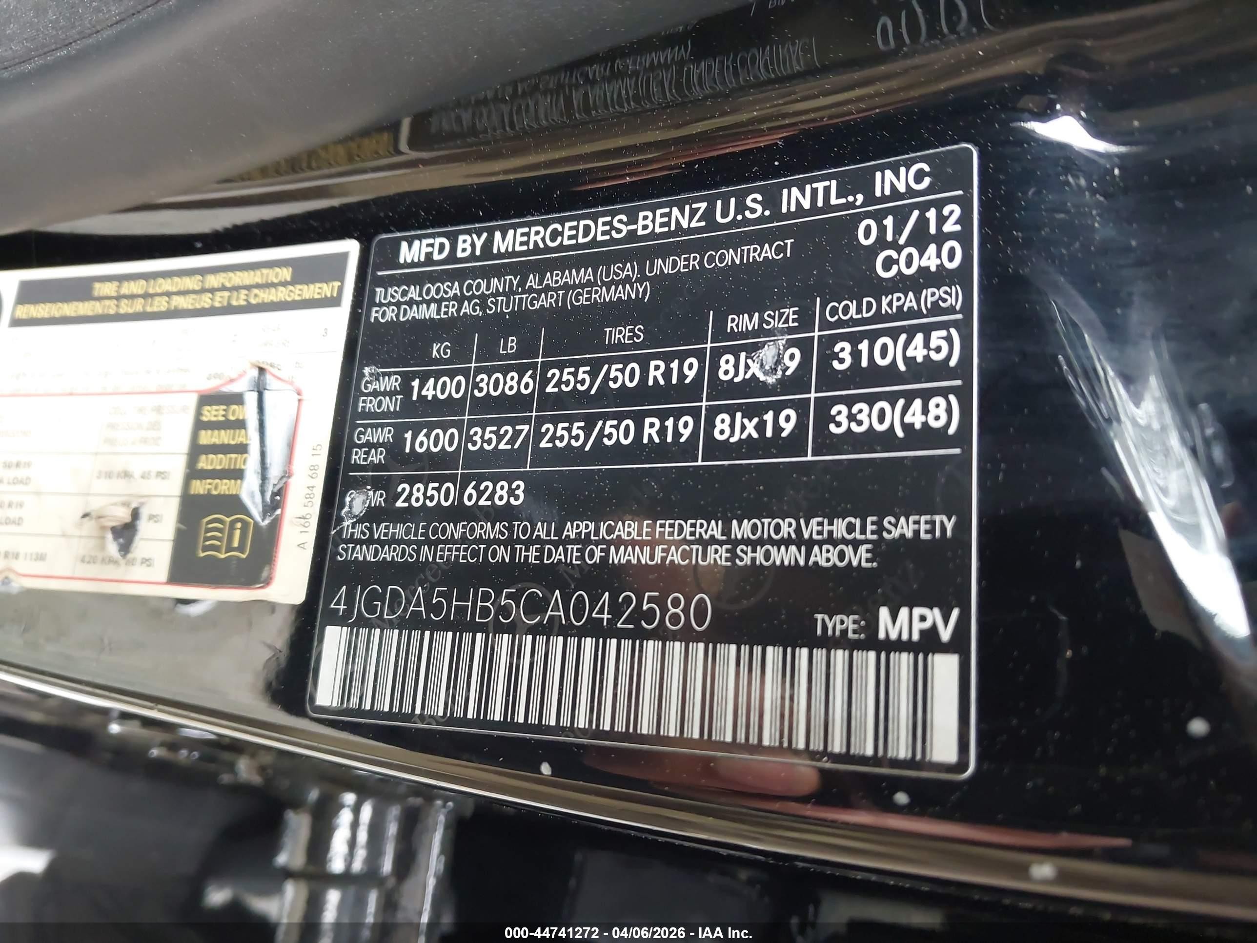 2012 Mercedes-benz Ml 350 4matic Black vin: 4JGDA5HB5CA042580