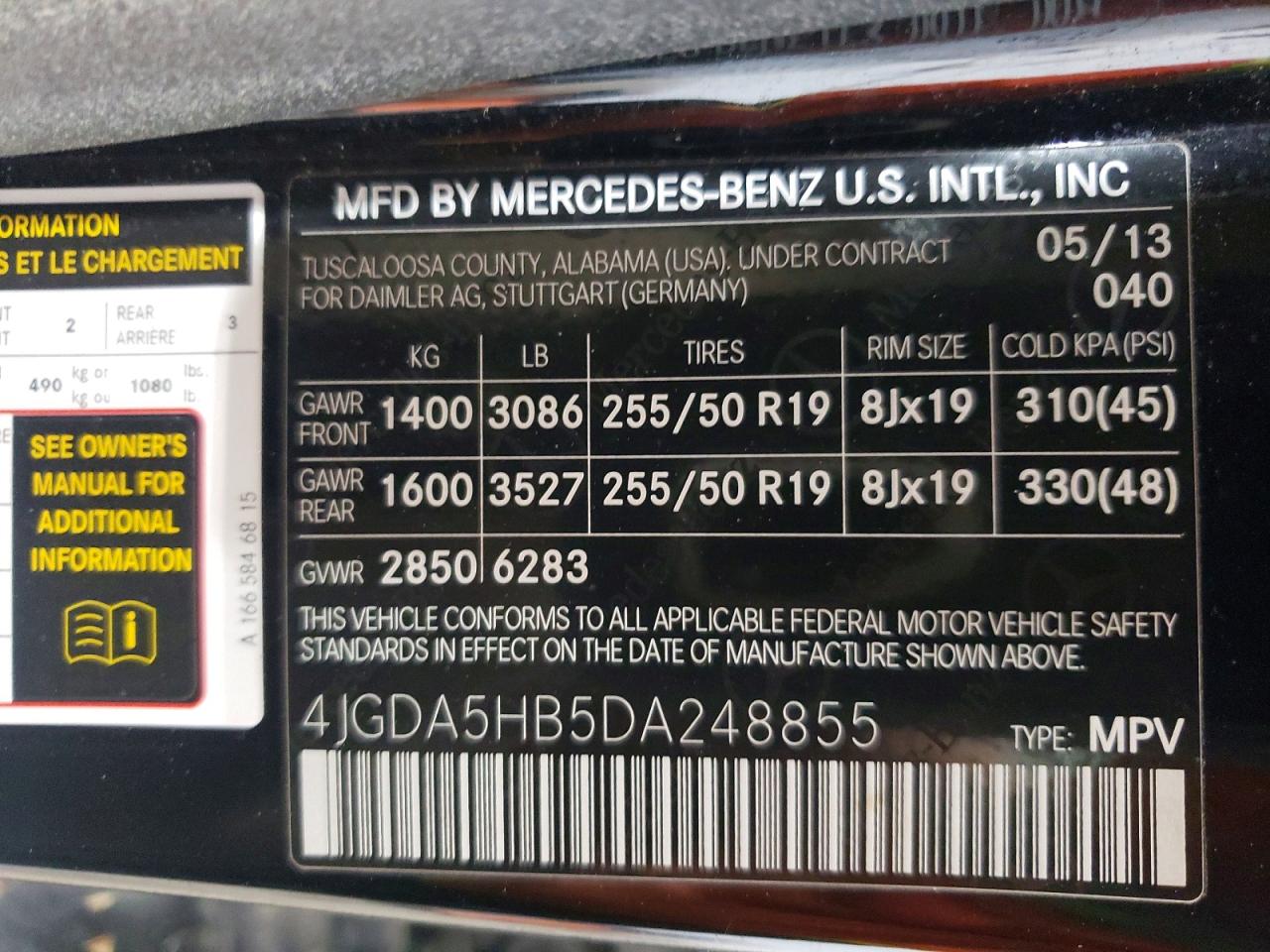 2013 Mercedes-benz Ml 350 4matic Black vin: 4JGDA5HB5DA248855