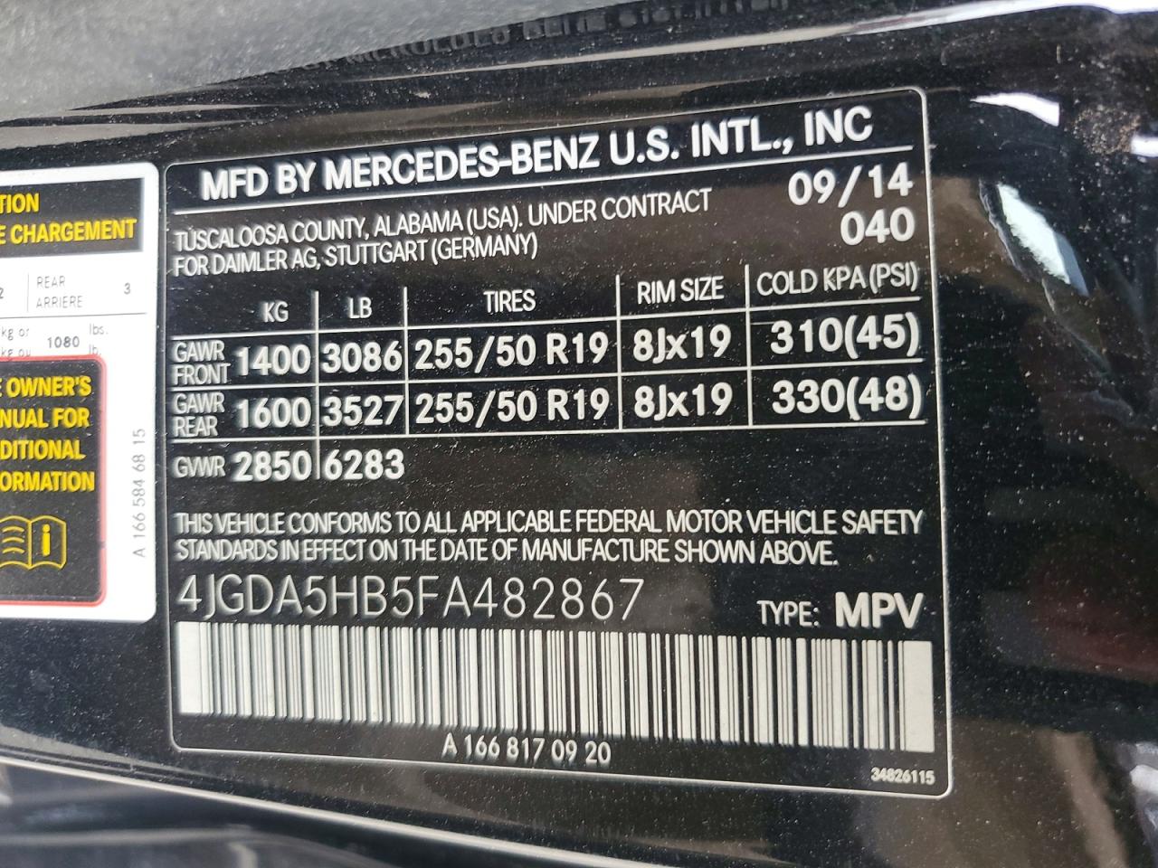 2015 Mercedes-benz Ml 350 4matic Black vin: 4JGDA5HB5FA482867
