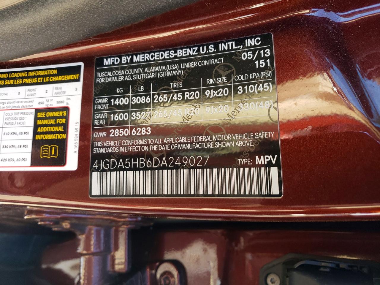2013 Mercedes-benz M-class Red vin: 4JGDA5HB6DA249027
