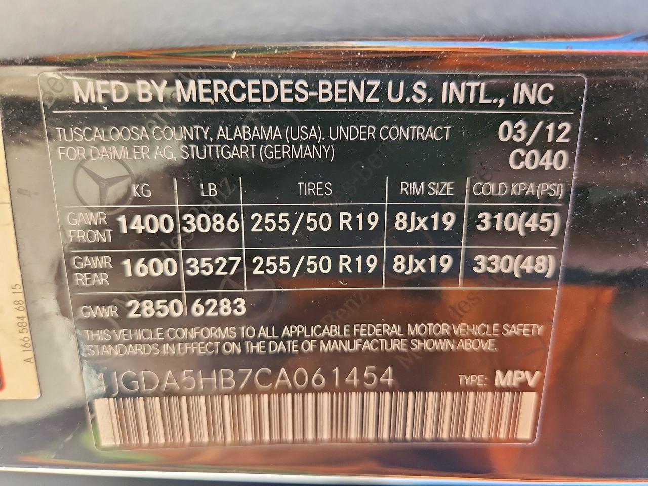 2012 Mercedes-benz Ml 350 4matic Black vin: 4JGDA5HB7CA061454