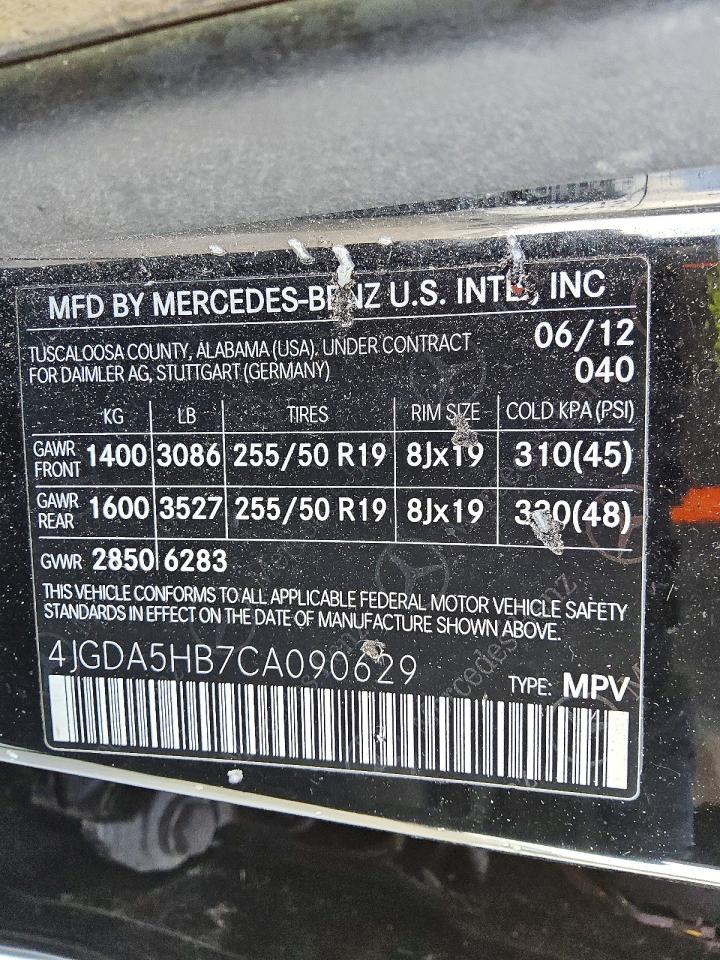 2012 Mercedes-benz Ml 350 4matic Black vin: 4JGDA5HB7CA090629