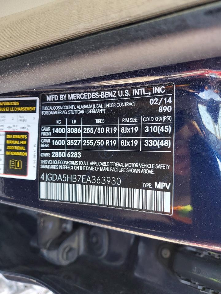 2014 Mercedes-benz Ml 350 4matic Blue vin: 4JGDA5HB7EA363930