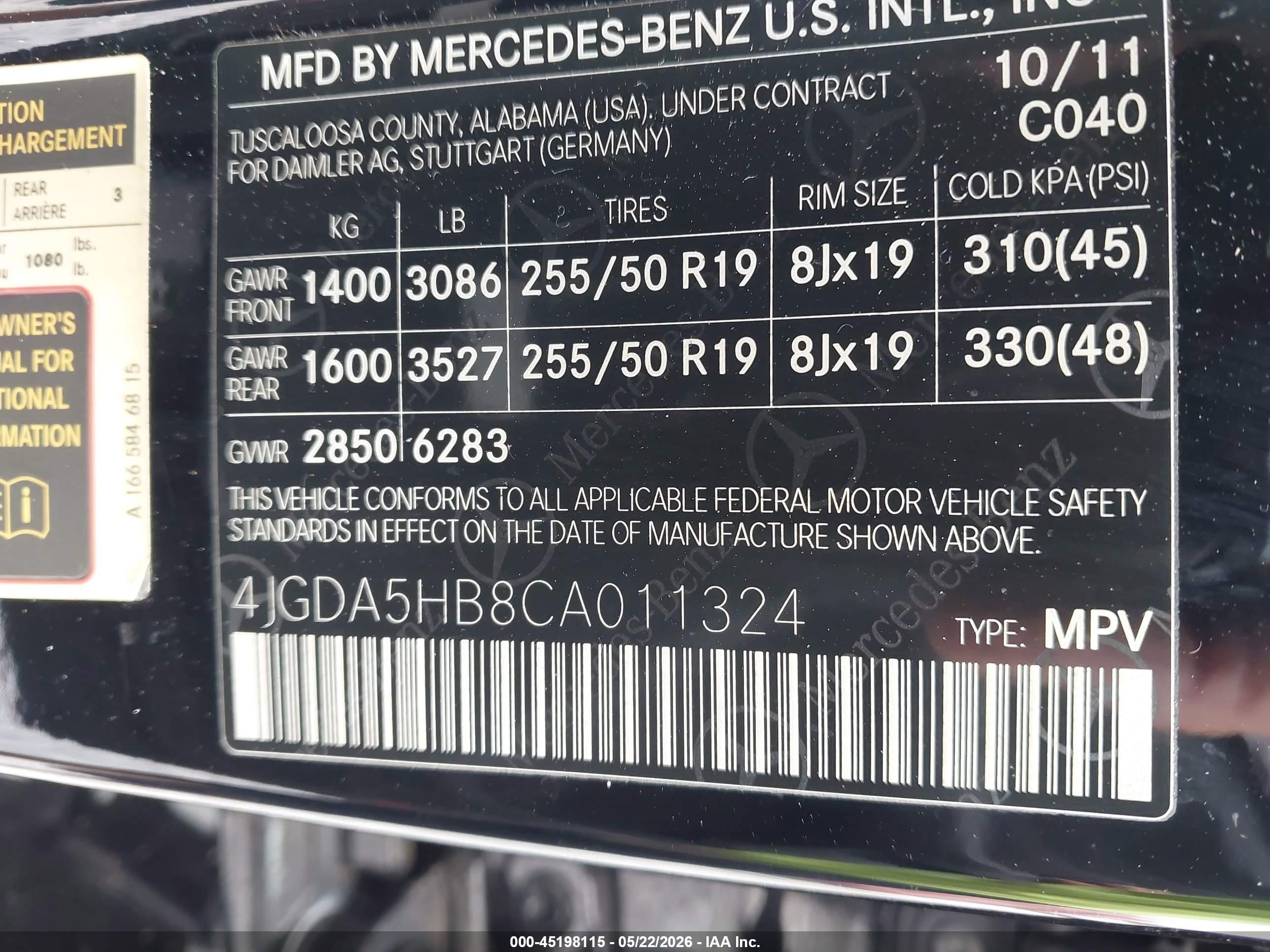 2012 Mercedes-benz Ml 350 4matic Black vin: 4JGDA5HB8CA011324