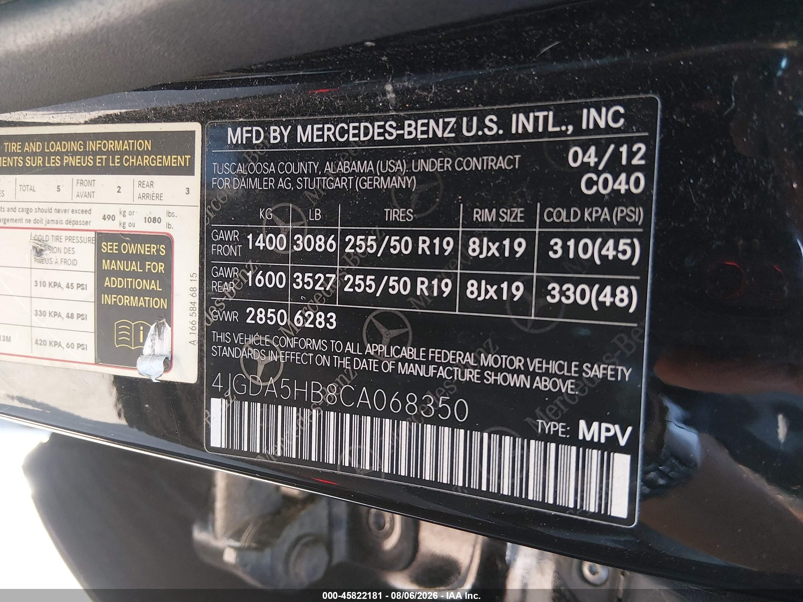 2012 Mercedes-benz Ml 350 4matic Черный vin: 4JGDA5HB8CA068350