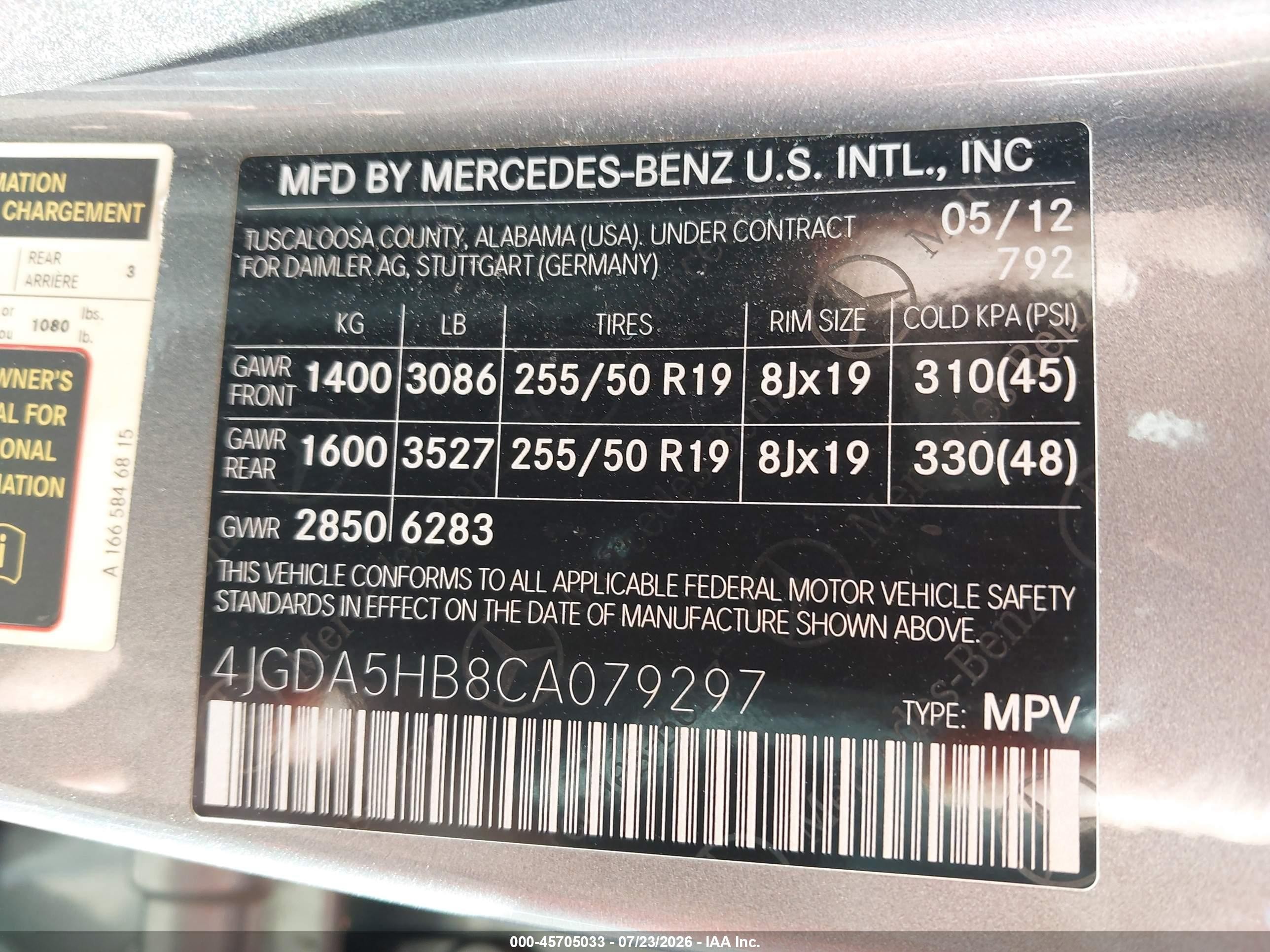 2012 Mercedes-benz Ml 350 4matic Gray vin: 4JGDA5HB8CA079297
