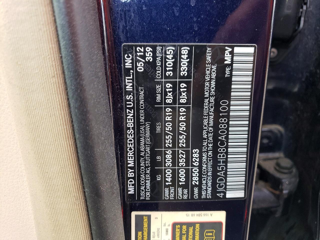 2012 Mercedes-benz Ml 350 4matic Blue vin: 4JGDA5HB8CA088100