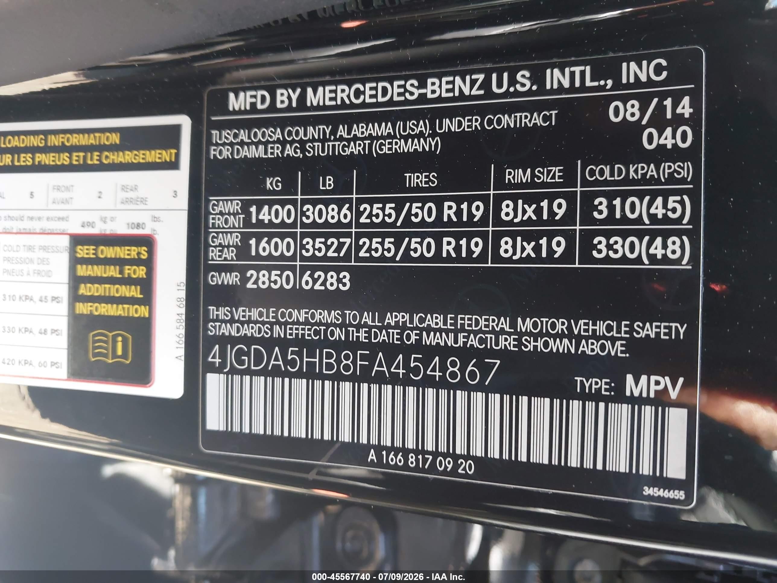 2015 Mercedes-benz Ml 350 4matic Black vin: 4JGDA5HB8FA454867
