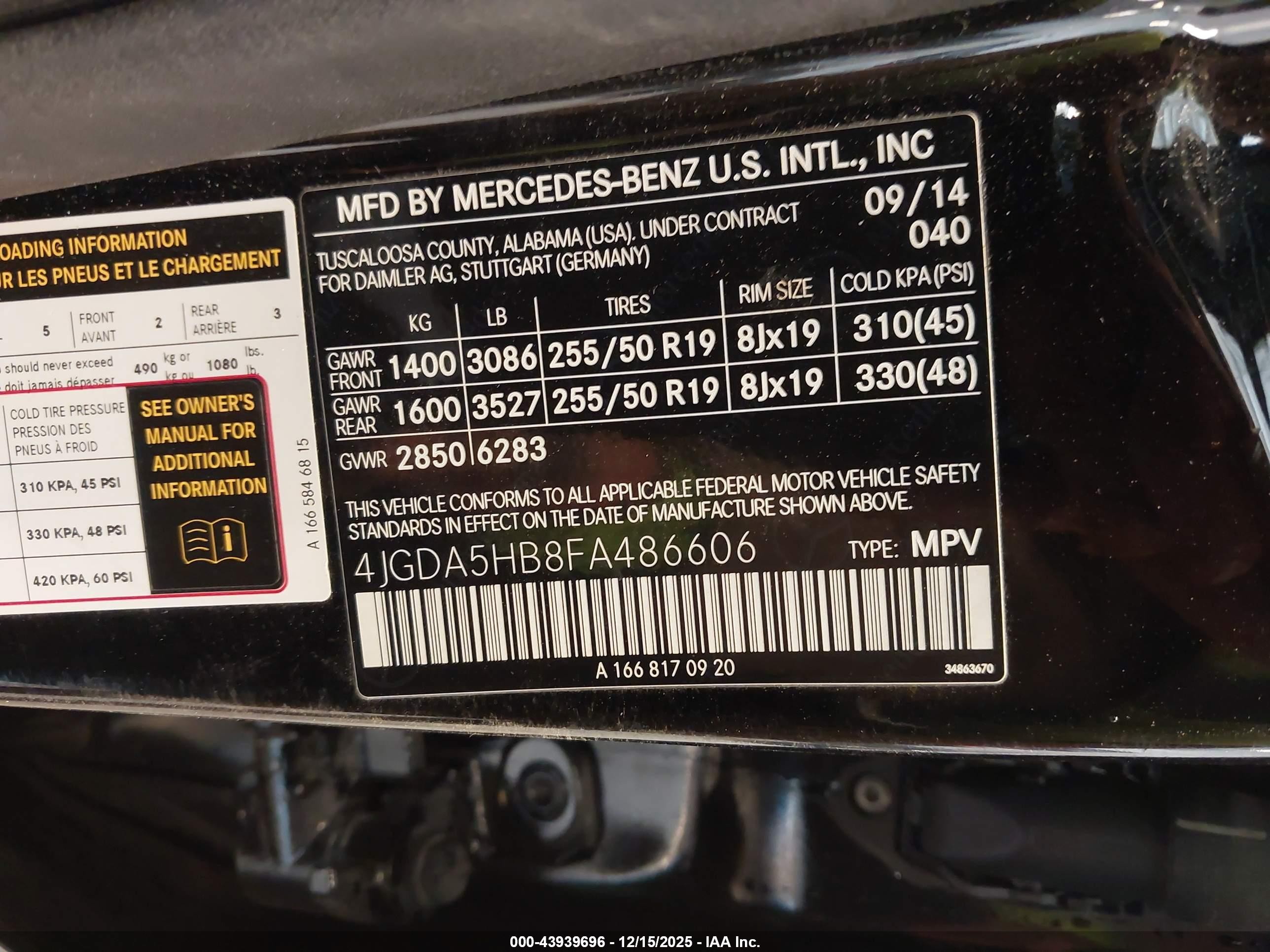 2015 Mercedes-benz Ml 350 4matic Black vin: 4JGDA5HB8FA486606