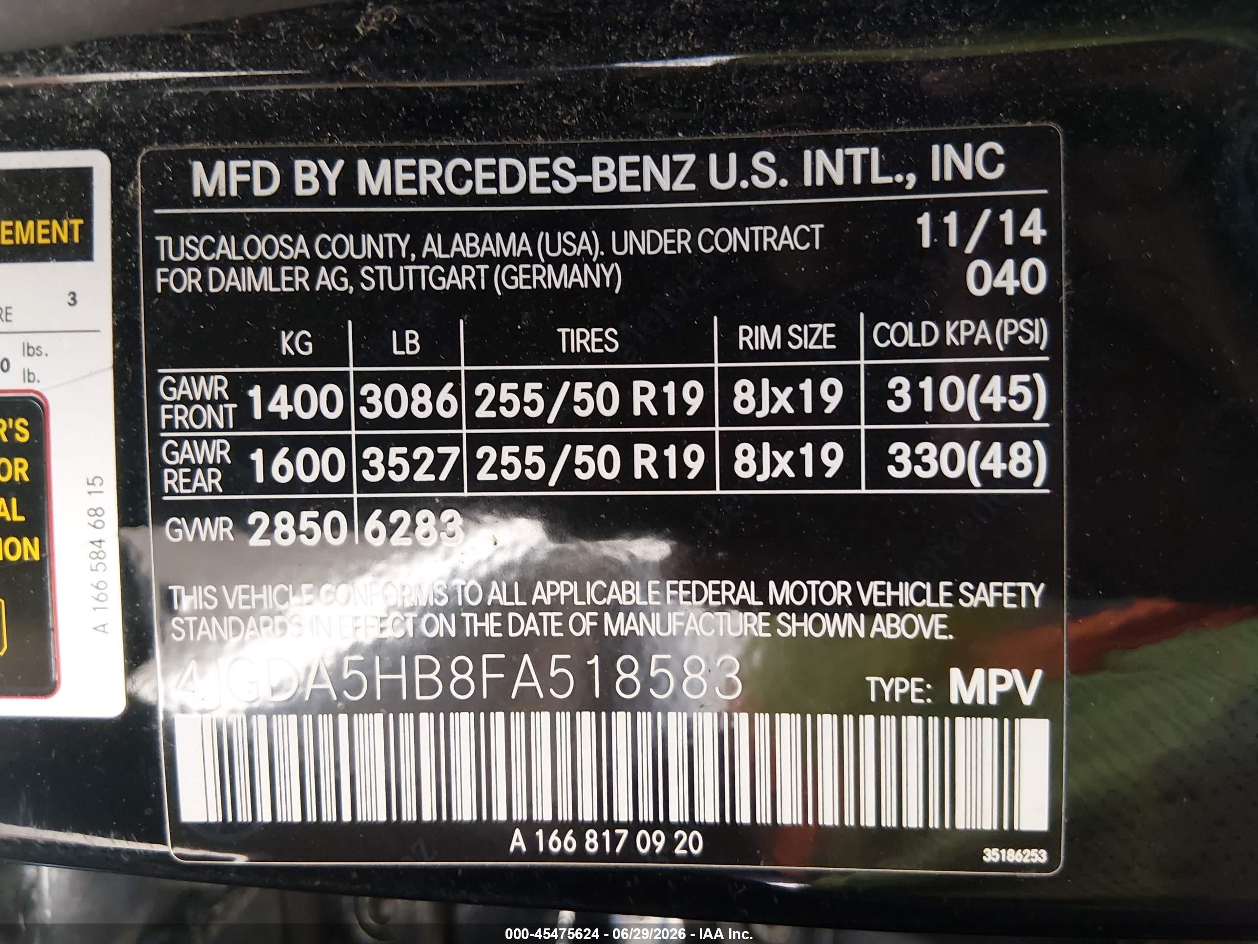 2015 Mercedes-benz Ml 350 4matic Black vin: 4JGDA5HB8FA518583