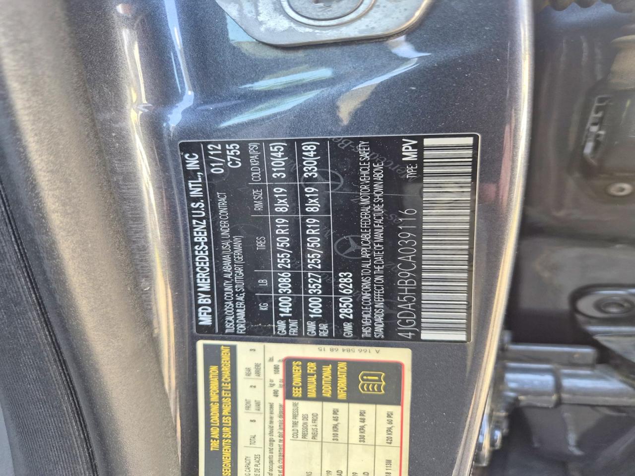 2012 Mercedes-benz Ml 350 4matic Black vin: 4JGDA5HB9CA039116