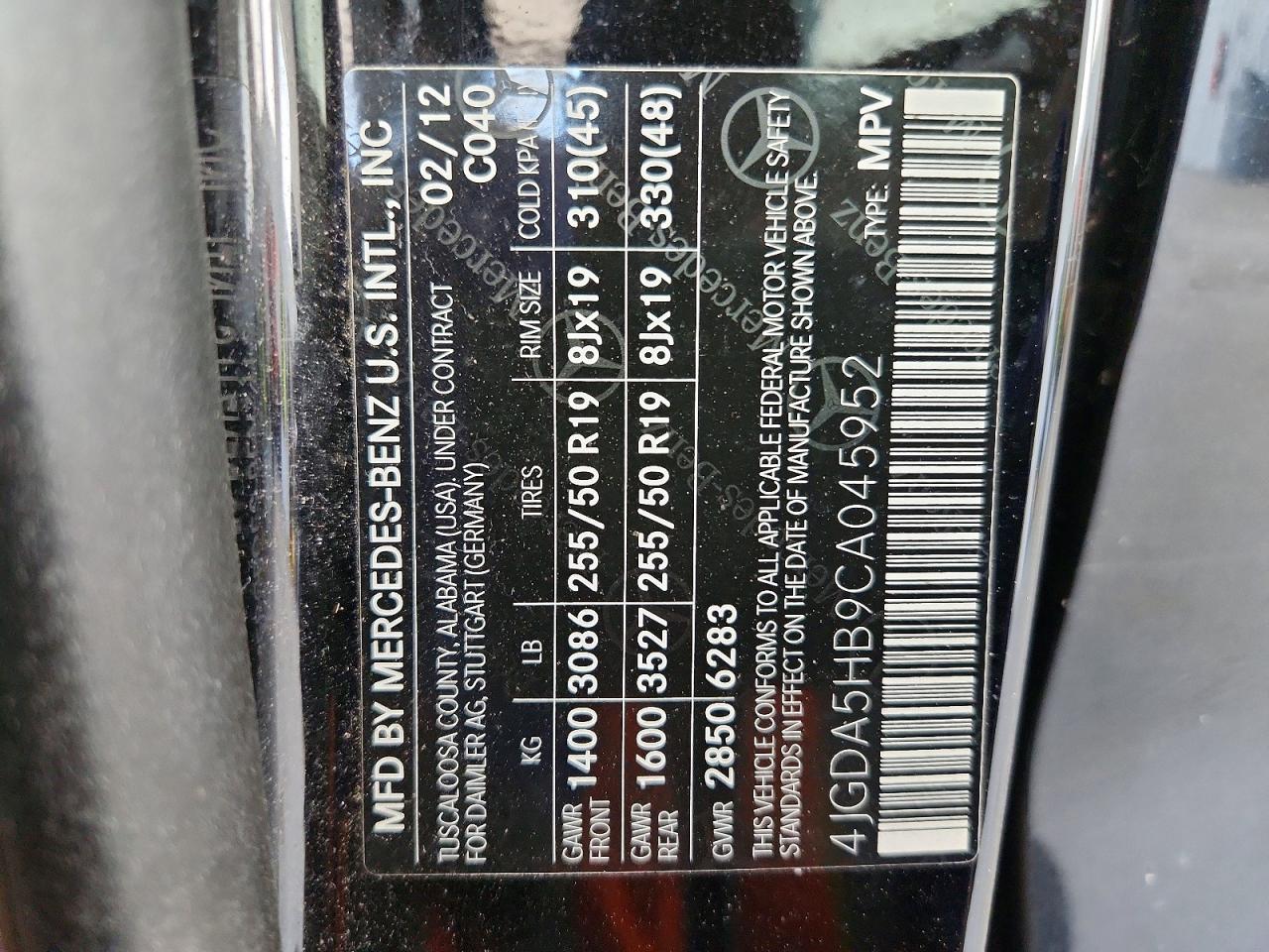 2012 Mercedes-benz Ml 350 4matic Black vin: 4JGDA5HB9CA045952