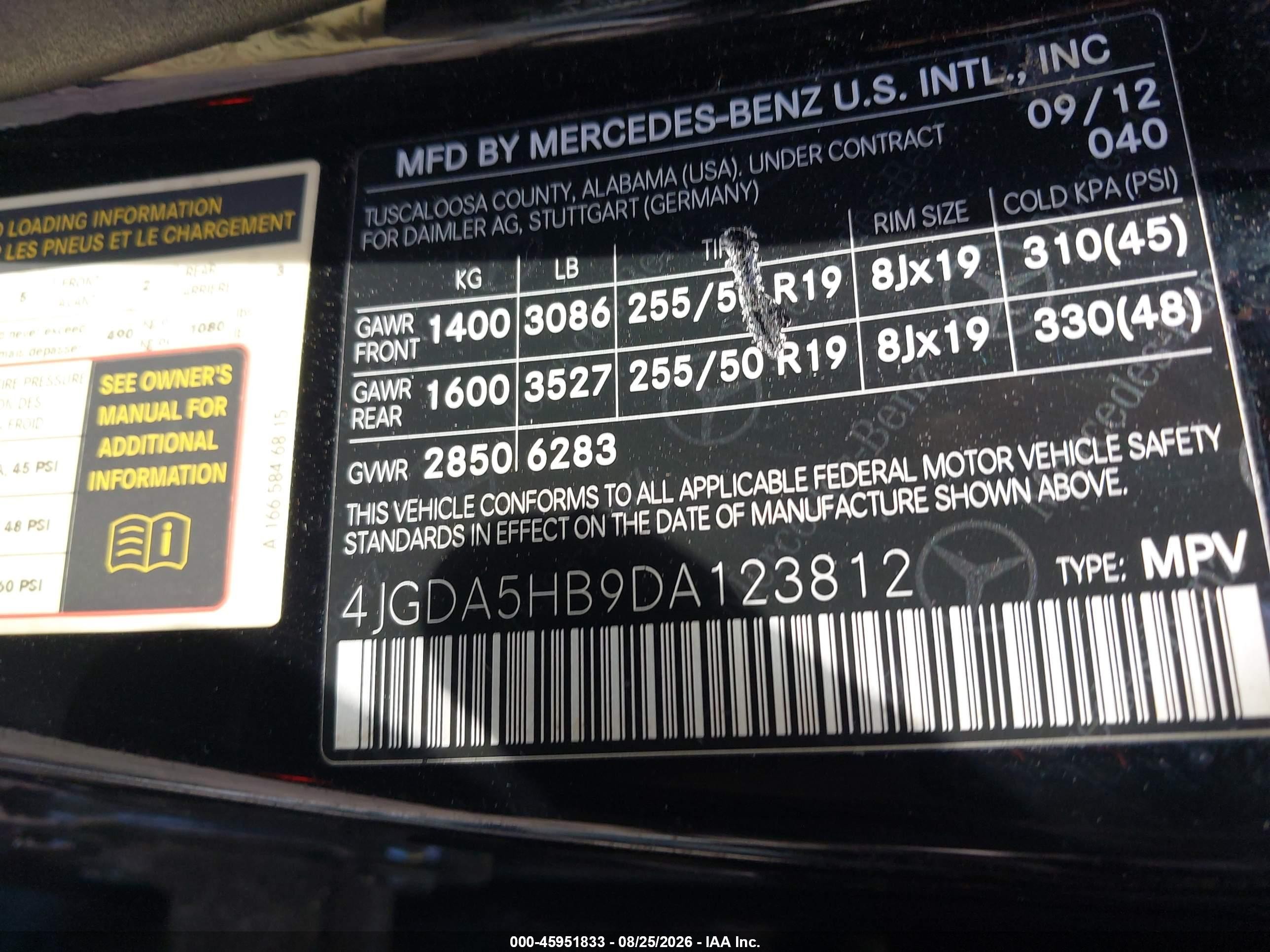 2013 Mercedes-benz Ml 350 4matic Black vin: 4JGDA5HB9DA123812
