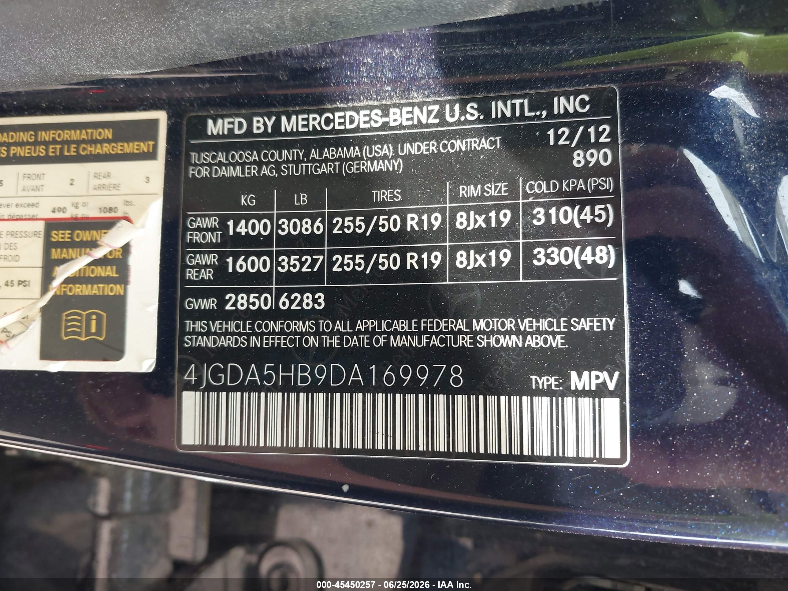 2013 Mercedes-benz Ml 350 4matic Dark Blue vin: 4JGDA5HB9DA169978