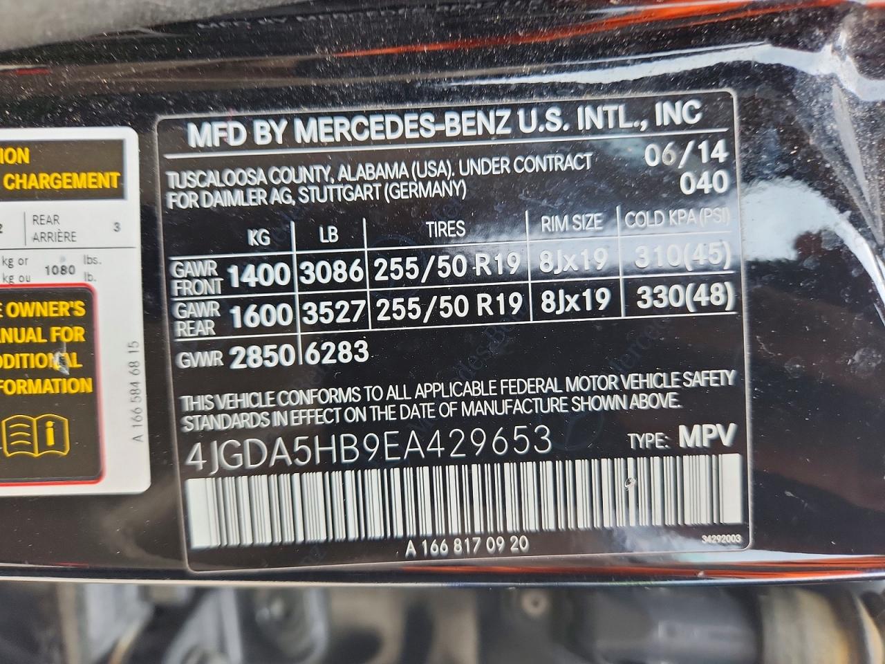 2014 Mercedes-benz Ml 350 4matic Black vin: 4JGDA5HB9EA429653