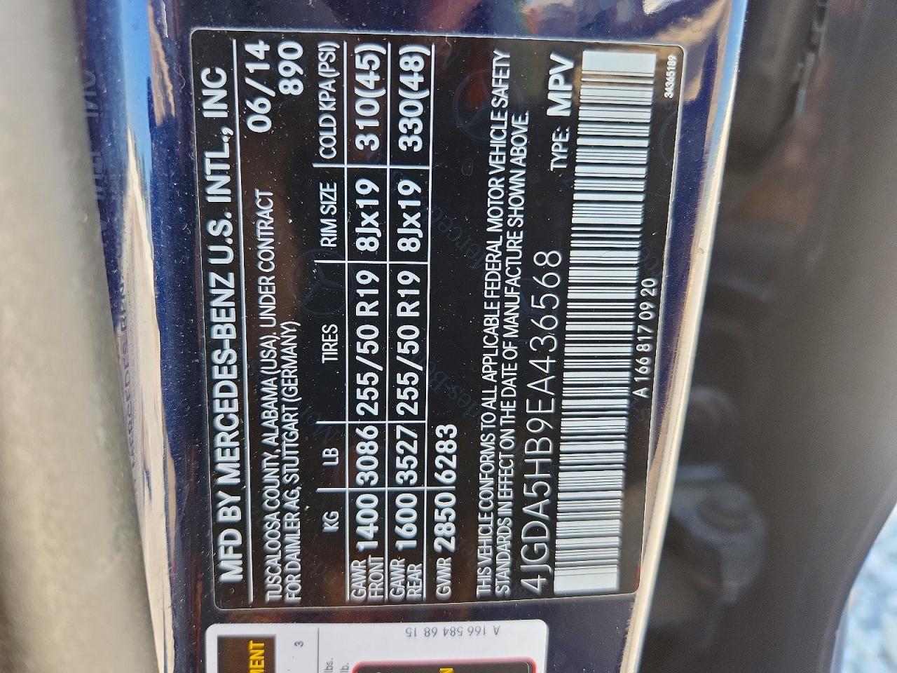 2014 Mercedes-benz Ml 350 4matic Blue vin: 4JGDA5HB9EA436568