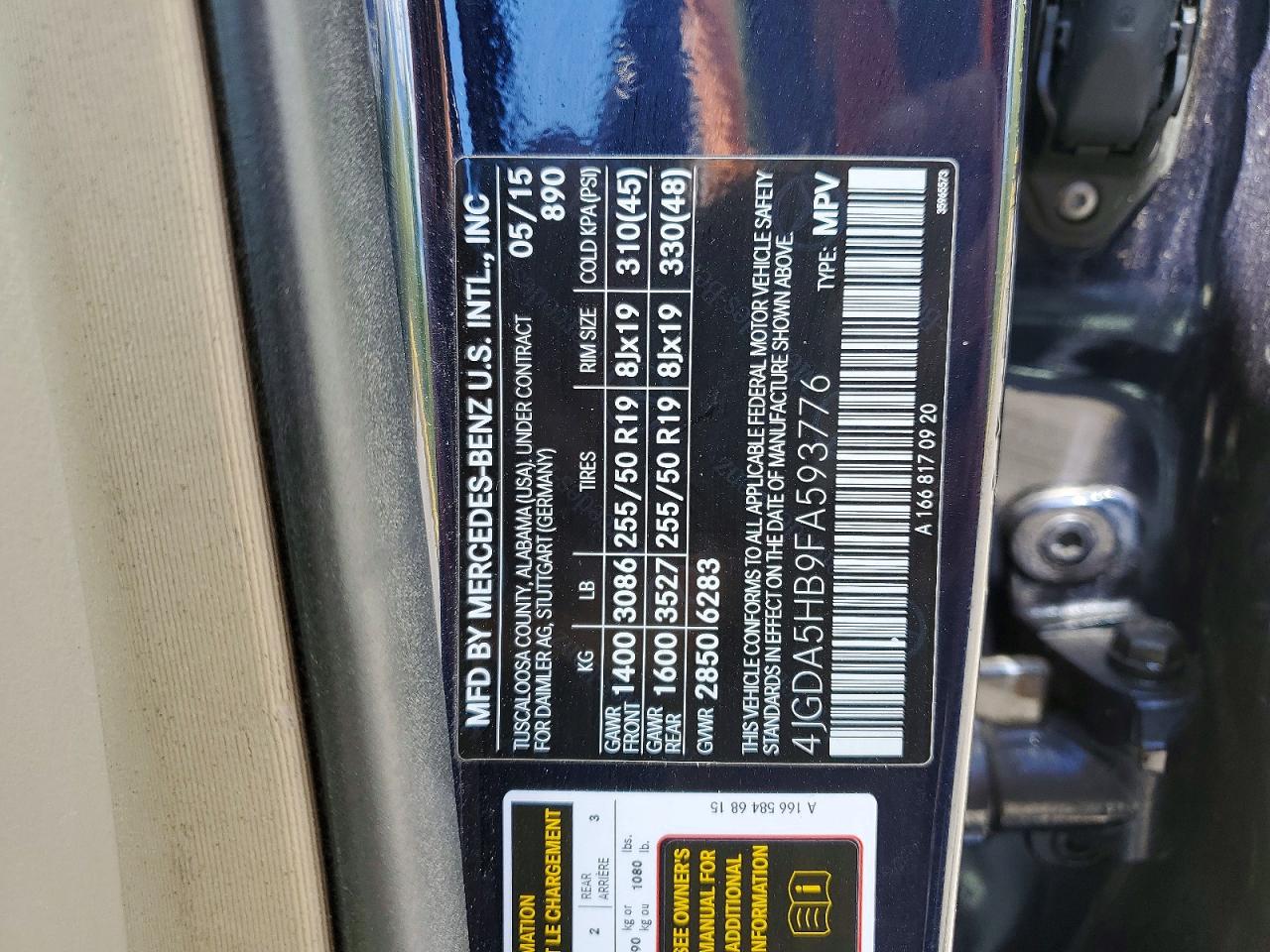 2015 Mercedes-benz Ml 350 4matic Blue vin: 4JGDA5HB9FA593776