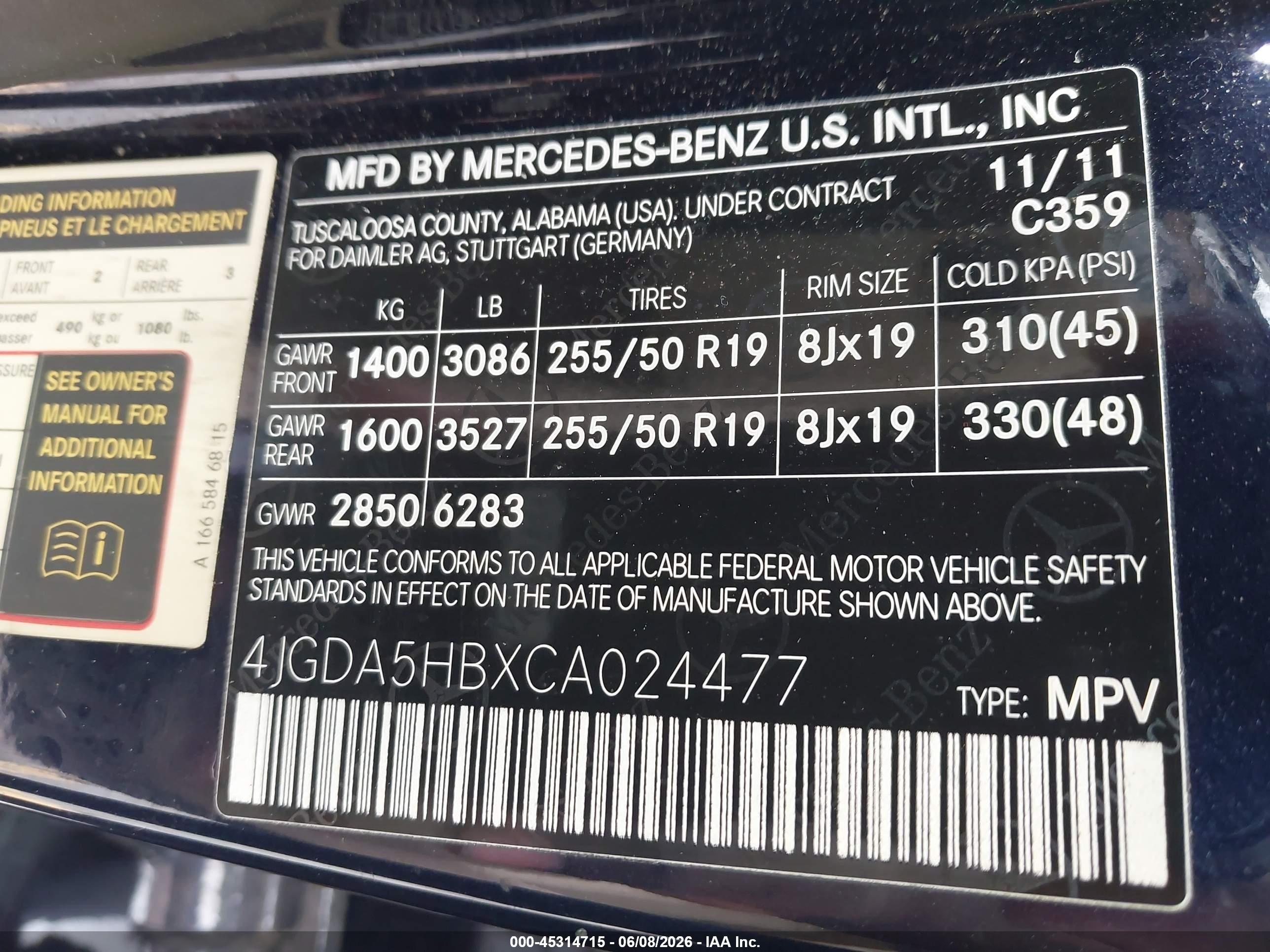 2012 Mercedes-benz Ml 350 4matic Dark Blue vin: 4JGDA5HBXCA024477