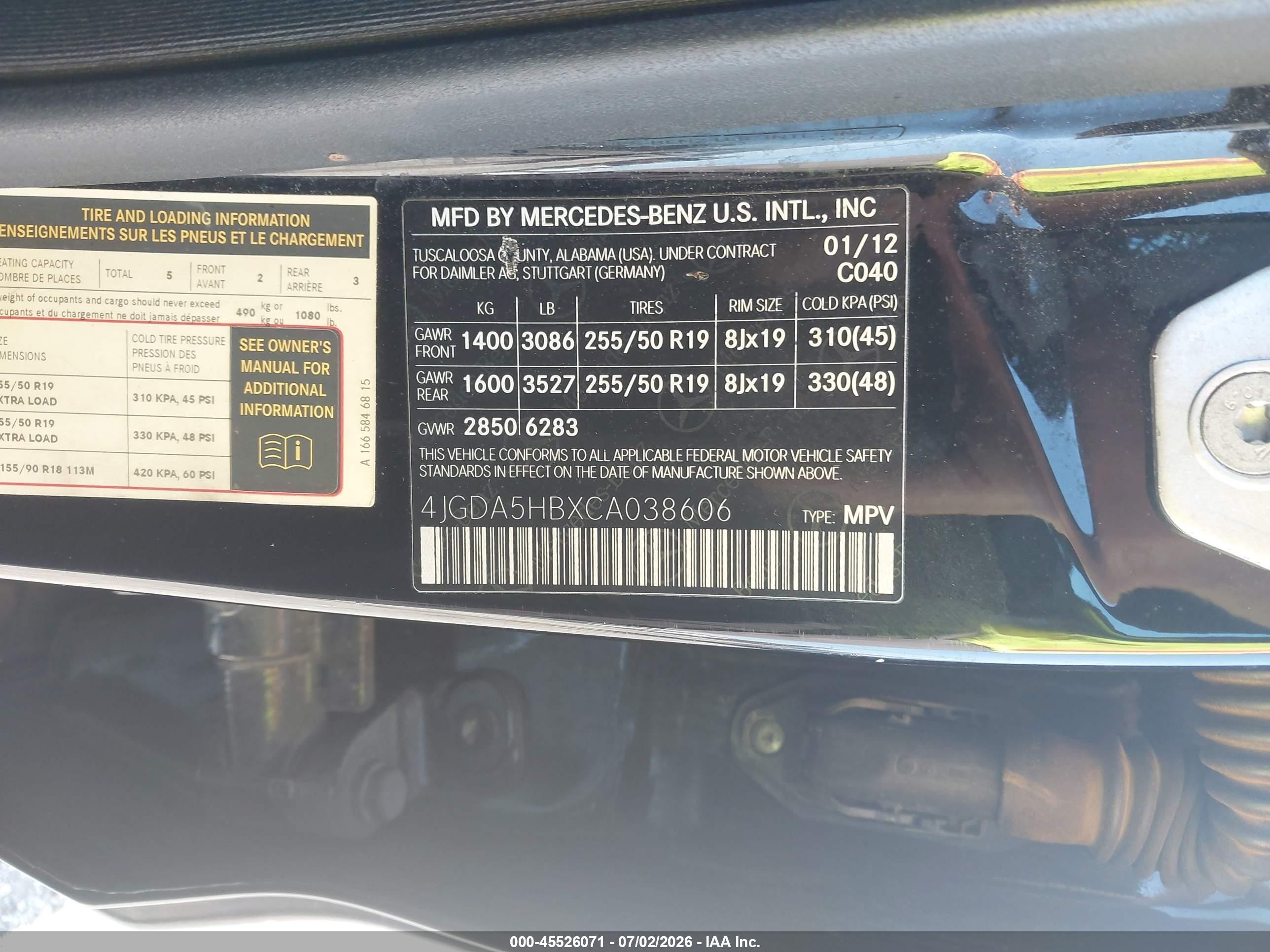 2012 Mercedes-benz Ml 350 4matic Black vin: 4JGDA5HBXCA038606