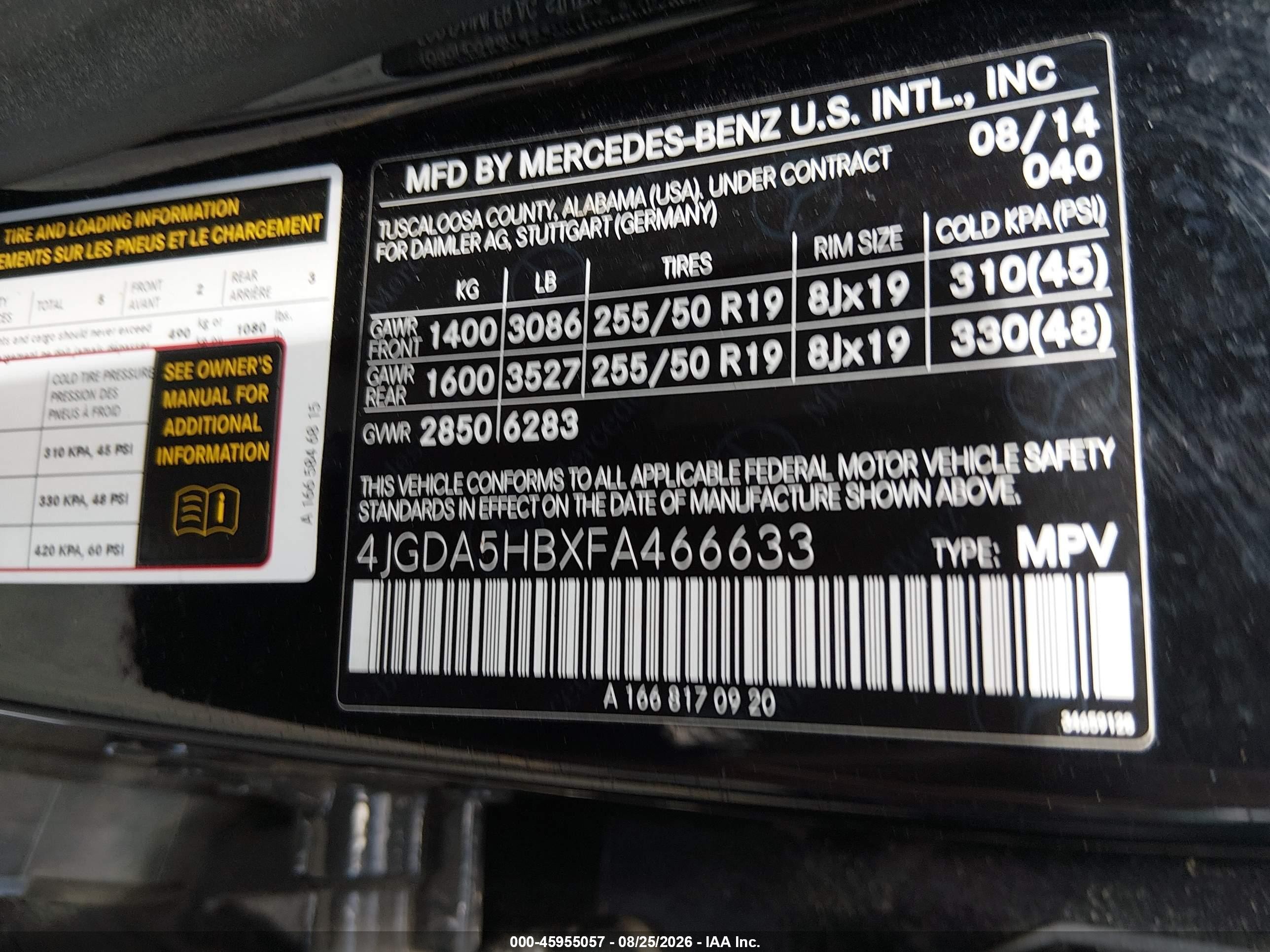 2015 Mercedes-benz Ml 350 4matic Black vin: 4JGDA5HBXFA466633