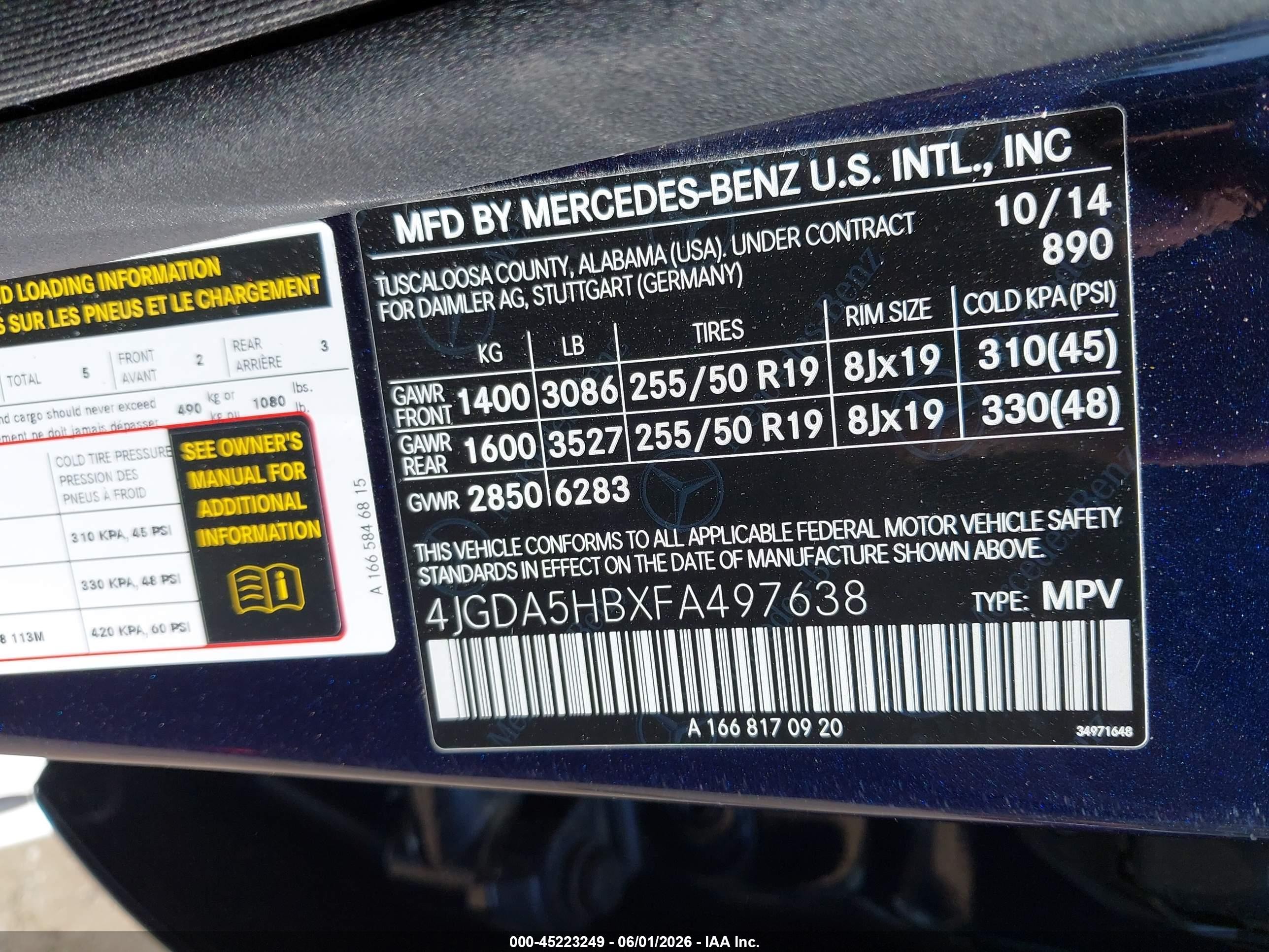 2015 Mercedes-benz Ml 350 4matic Blue vin: 4JGDA5HBXFA497638