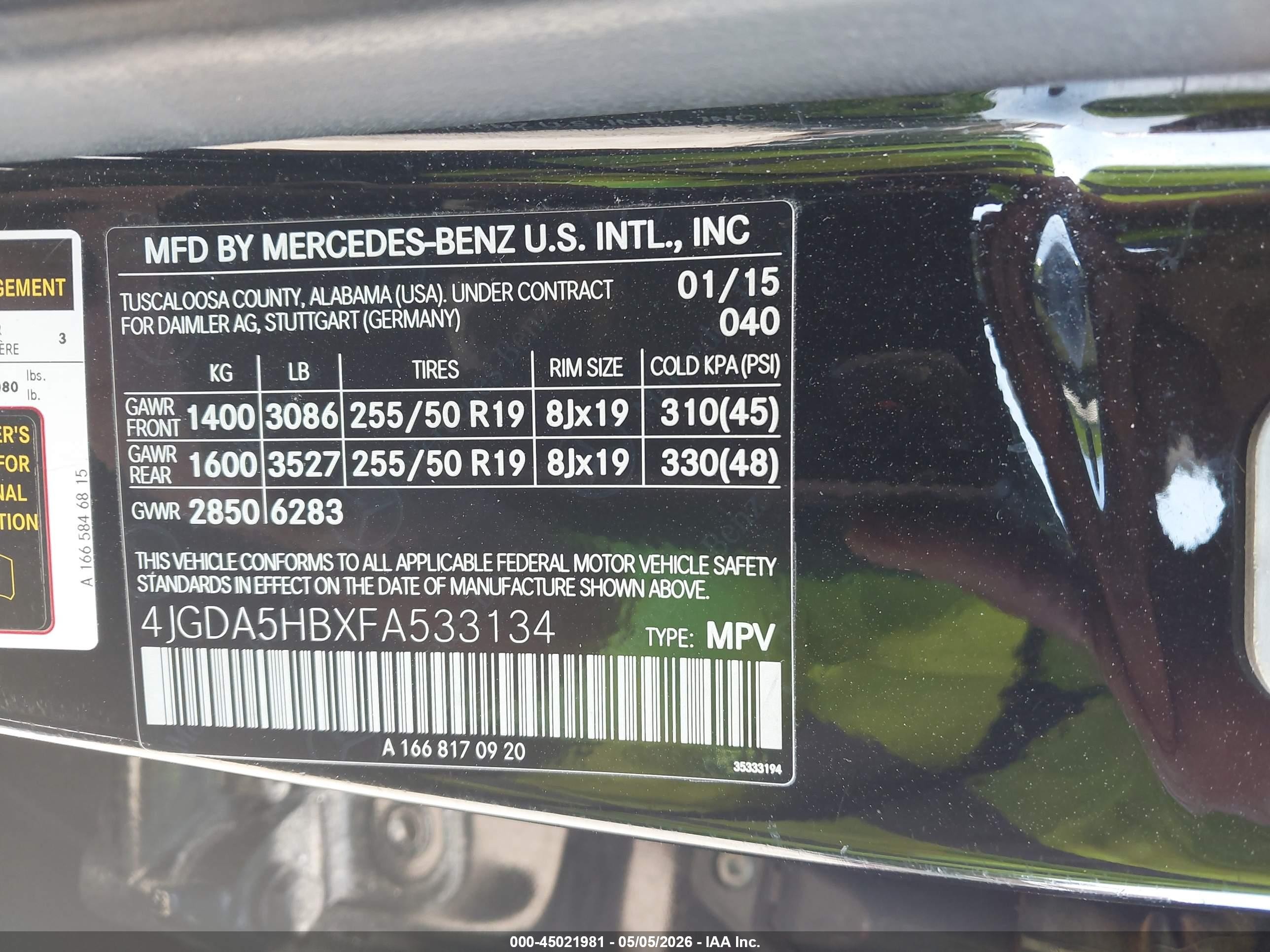 2015 Mercedes-benz Ml 350 4matic Black vin: 4JGDA5HBXFA533134