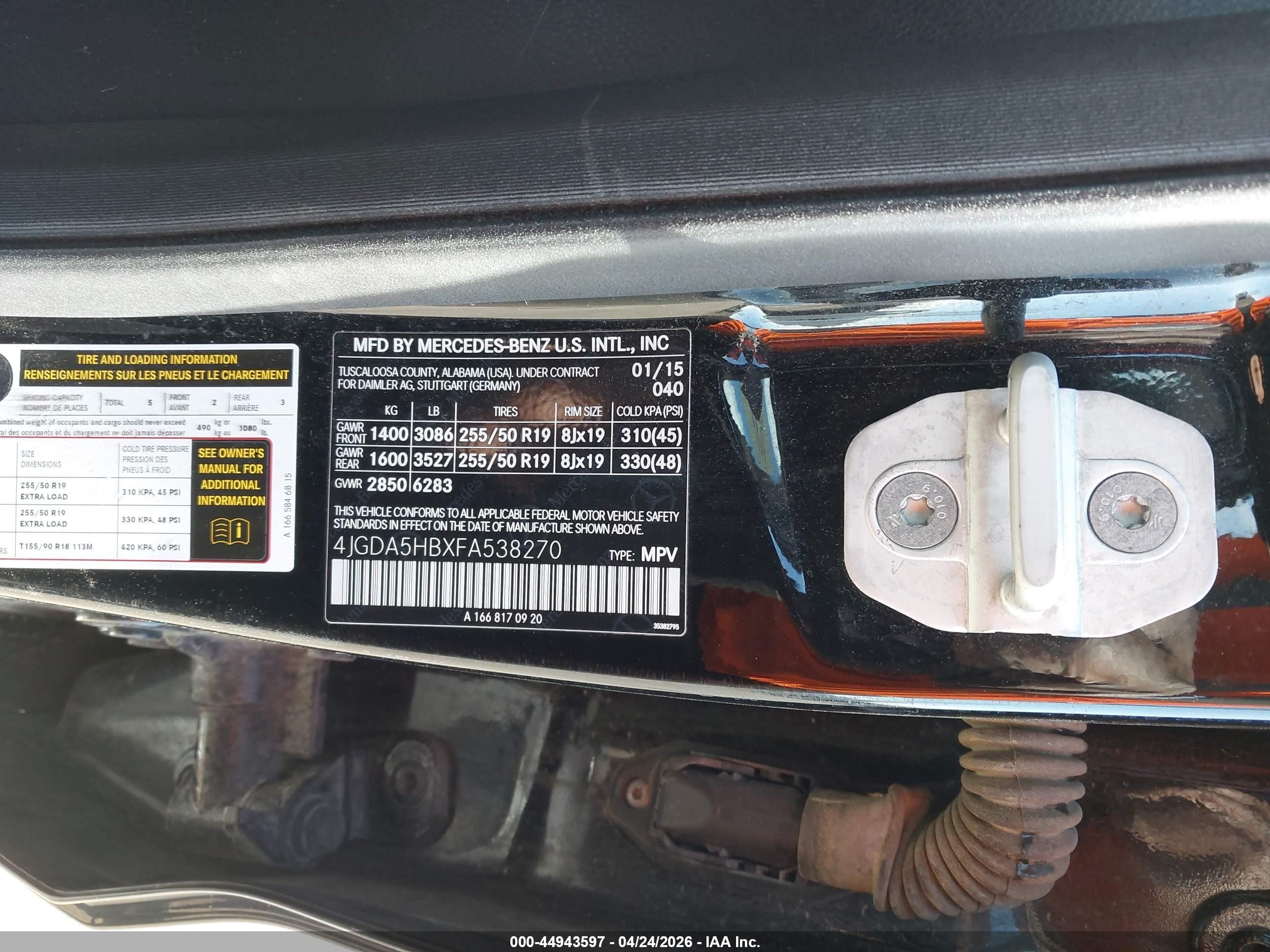 2015 Mercedes-benz Ml 350 4matic Black vin: 4JGDA5HBXFA538270