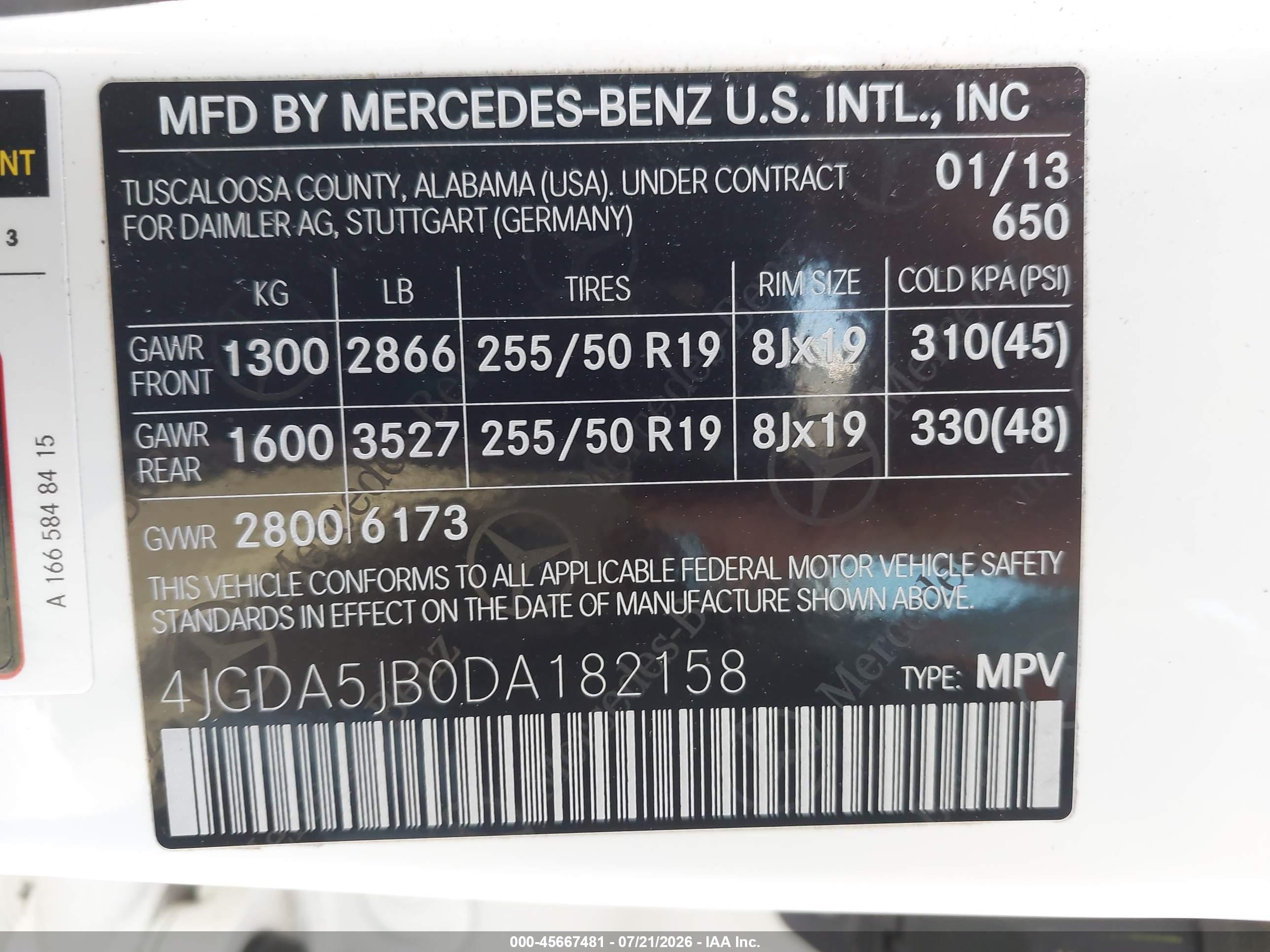 2013 Mercedes-benz Ml 350   White vin: 4JGDA5JB0DA182158