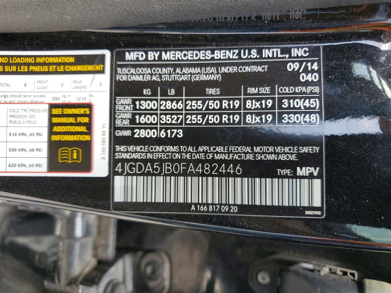 2015 Mercedes-benz Ml 350 Black vin: 4JGDA5JB0FA482446