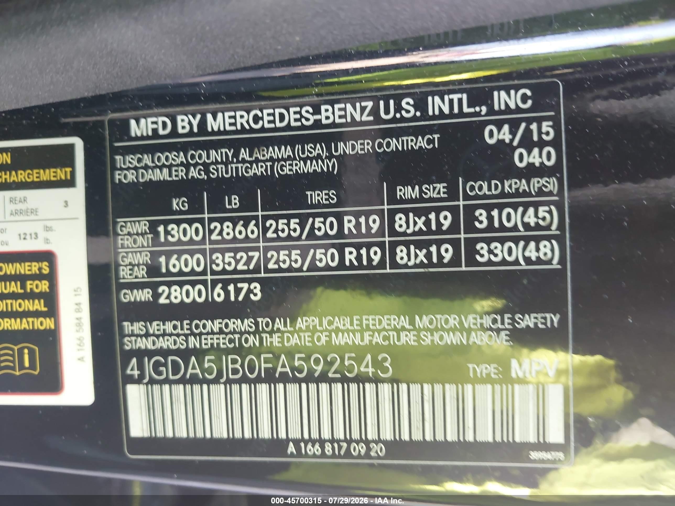 2015 Mercedes-benz Ml 350 Black vin: 4JGDA5JB0FA592543