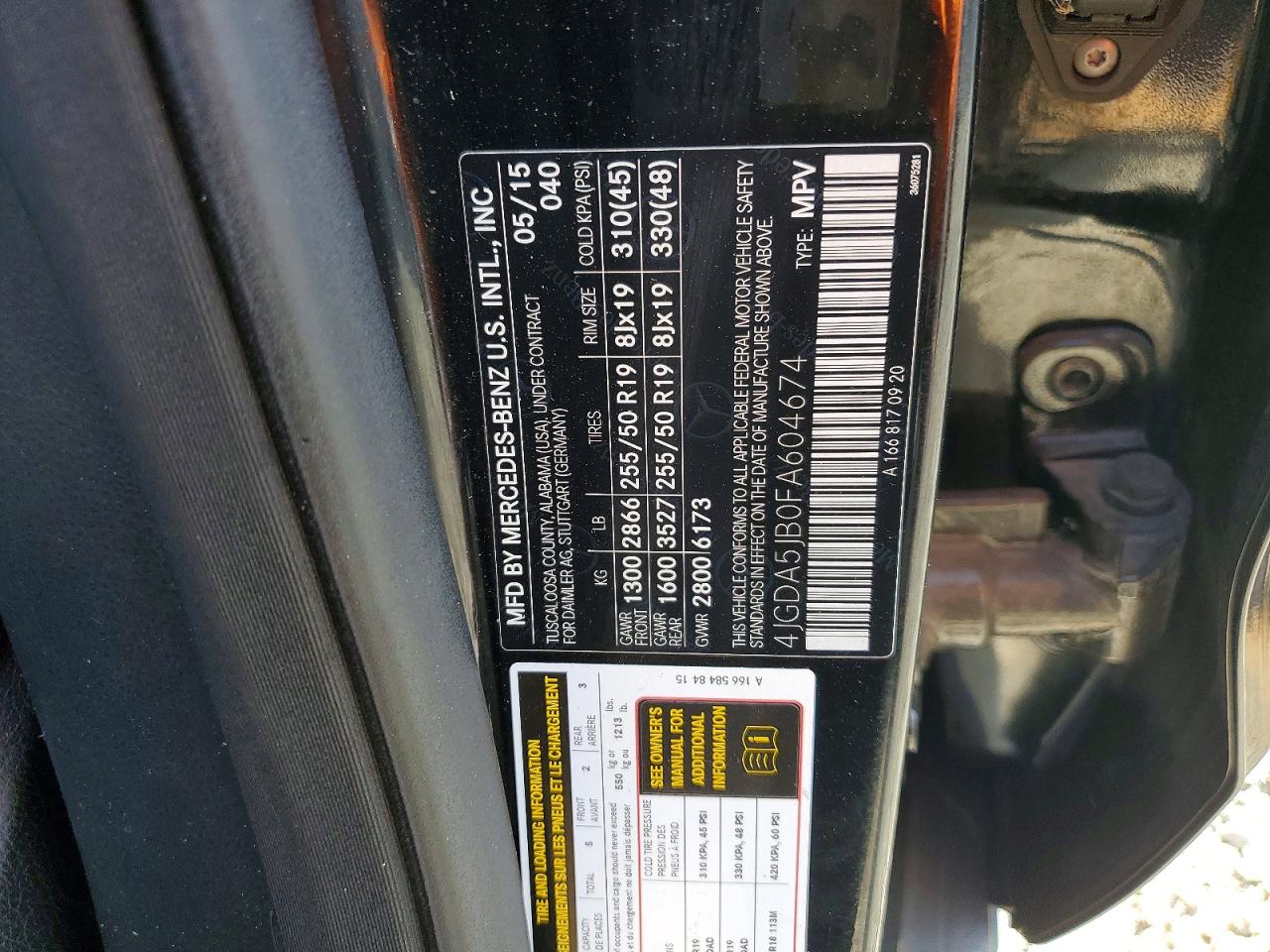 2015 Mercedes-benz Ml 350 Black vin: 4JGDA5JB0FA604674