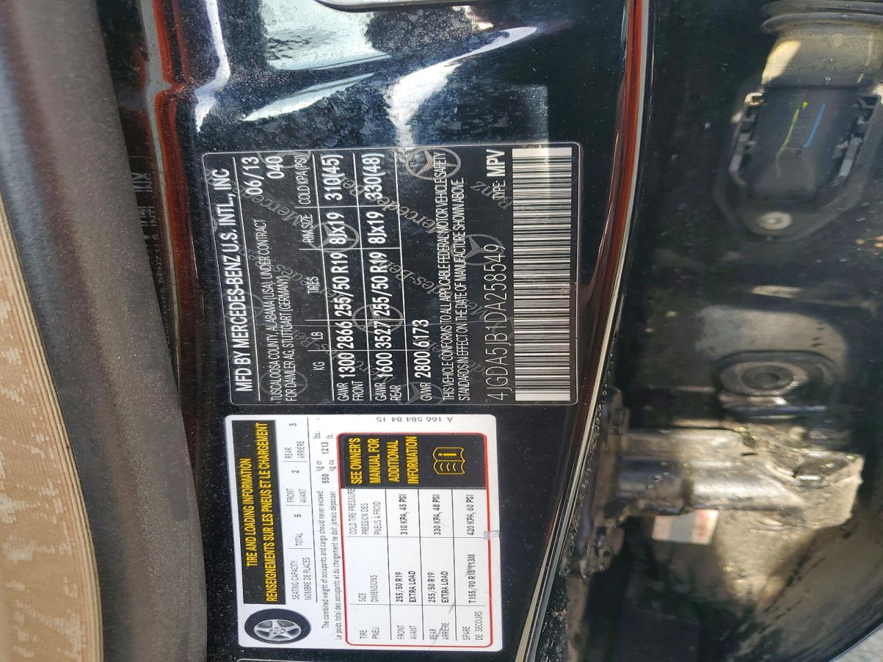 2013 Mercedes-benz Ml 350 Черный vin: 4JGDA5JB1DA258549
