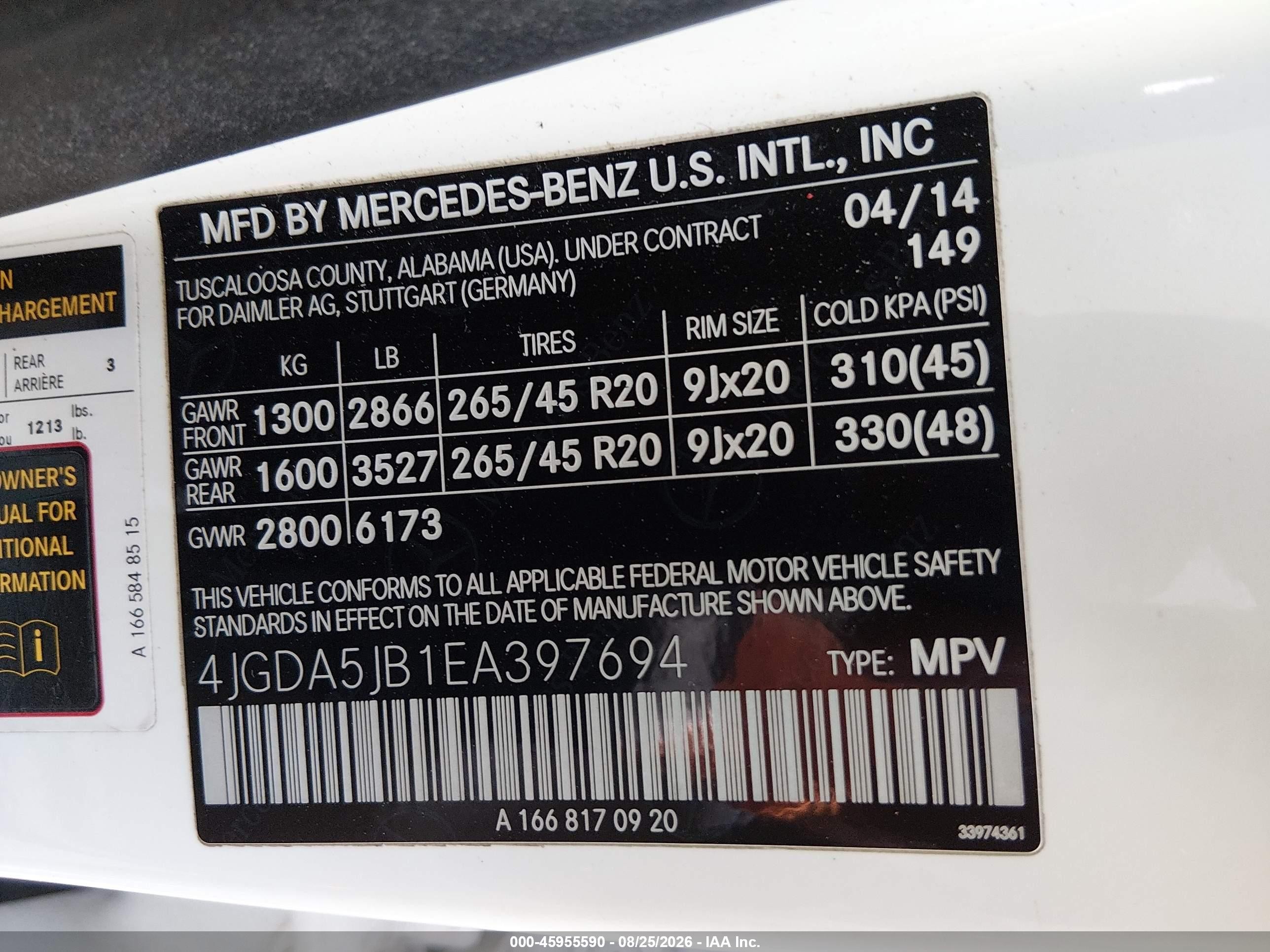 2014 Mercedes-benz Ml 350   White vin: 4JGDA5JB1EA397694
