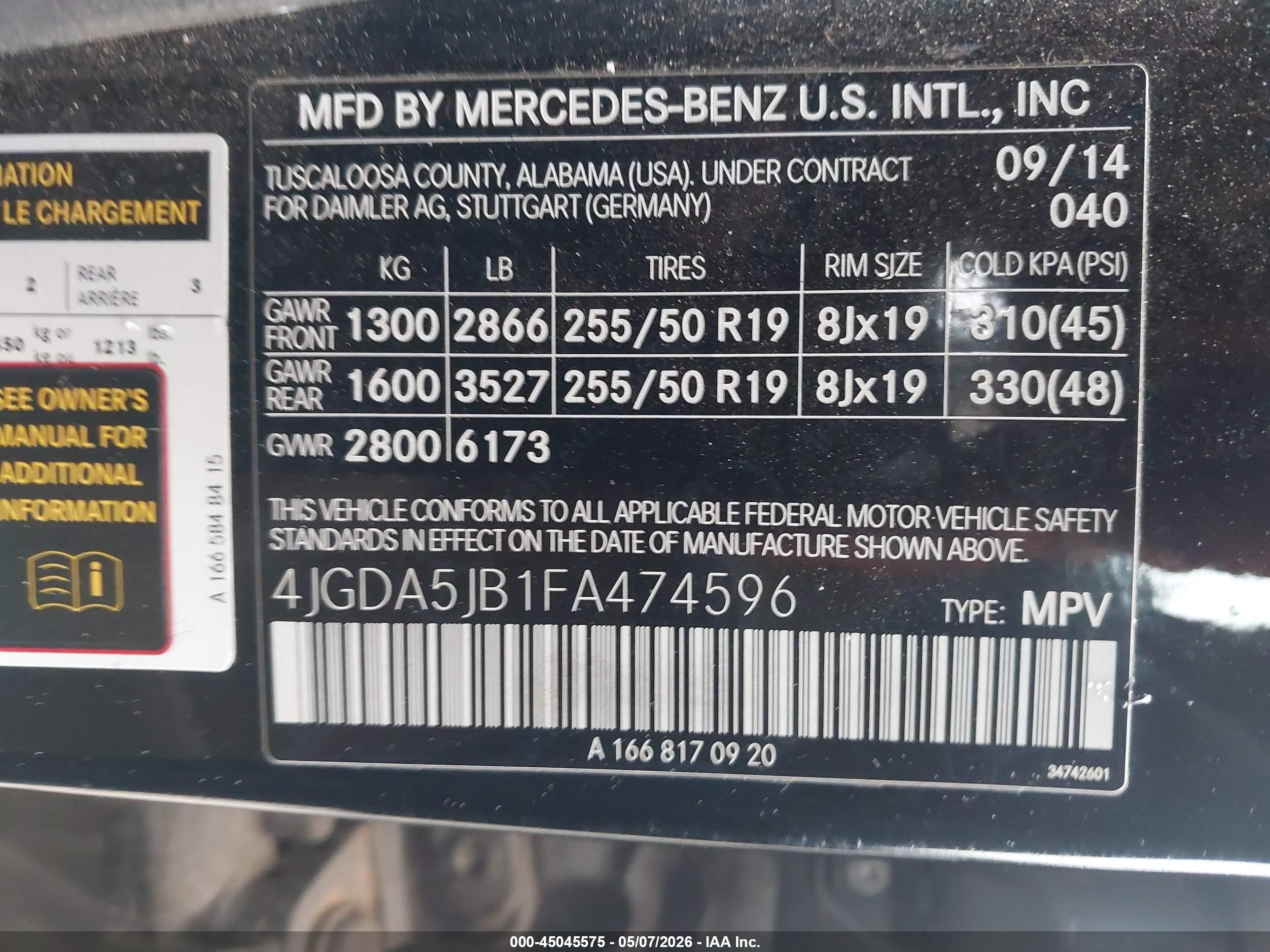 2015 Mercedes-benz Ml 350   Black vin: 4JGDA5JB1FA474596