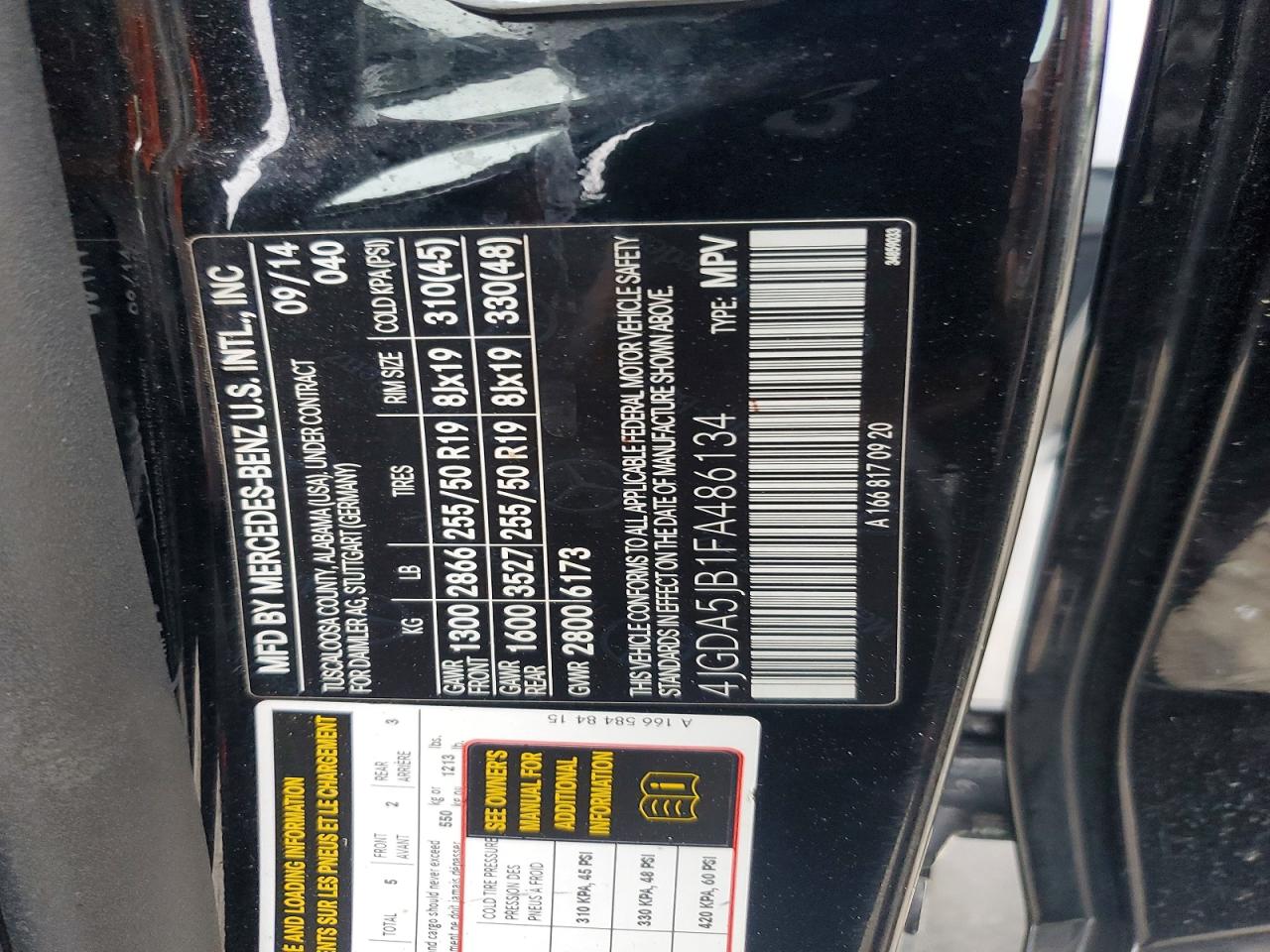 2015 Mercedes-benz Ml 350 Black vin: 4JGDA5JB1FA486134