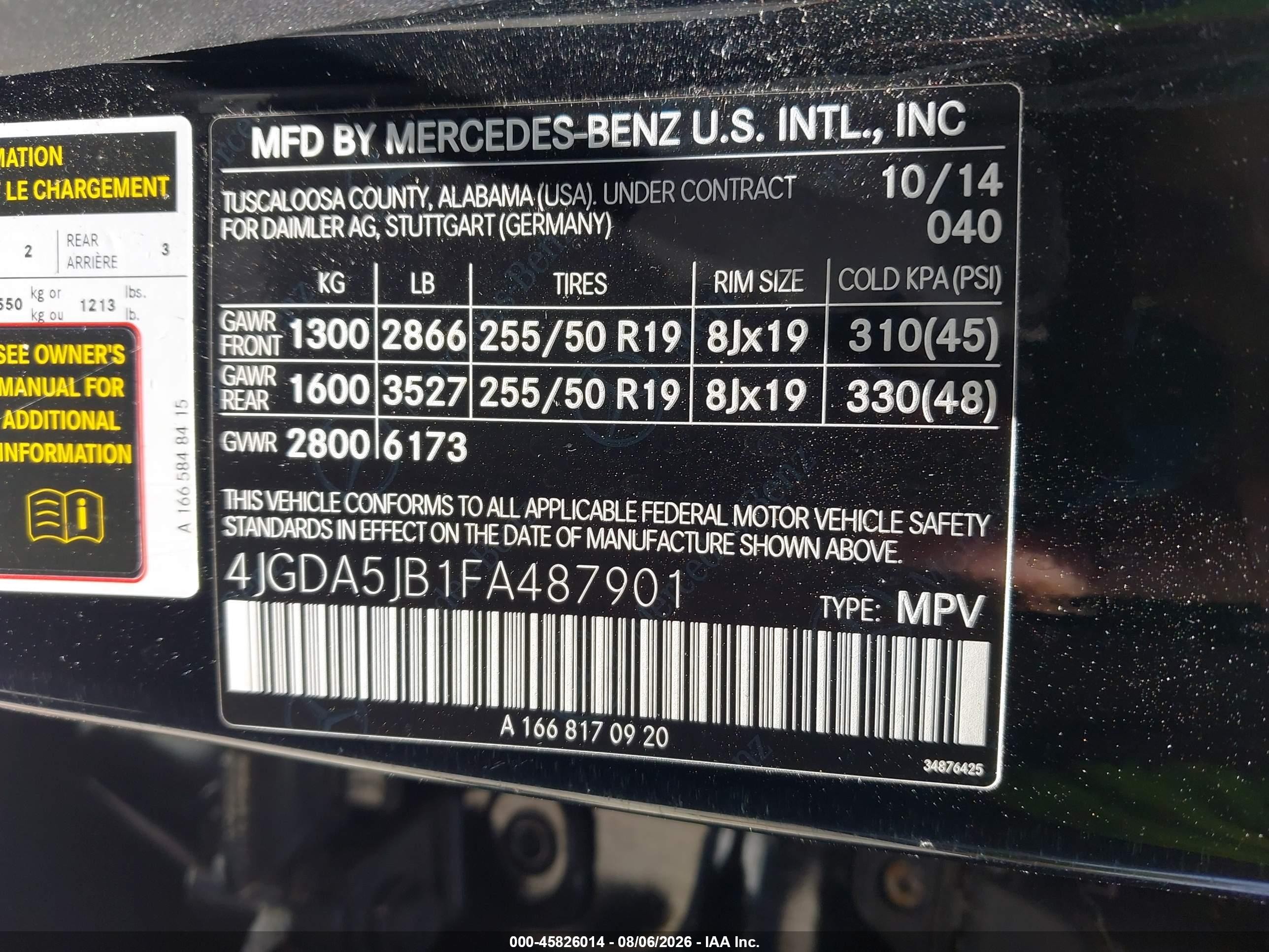 2015 Mercedes-benz Ml 350 Black vin: 4JGDA5JB1FA487901