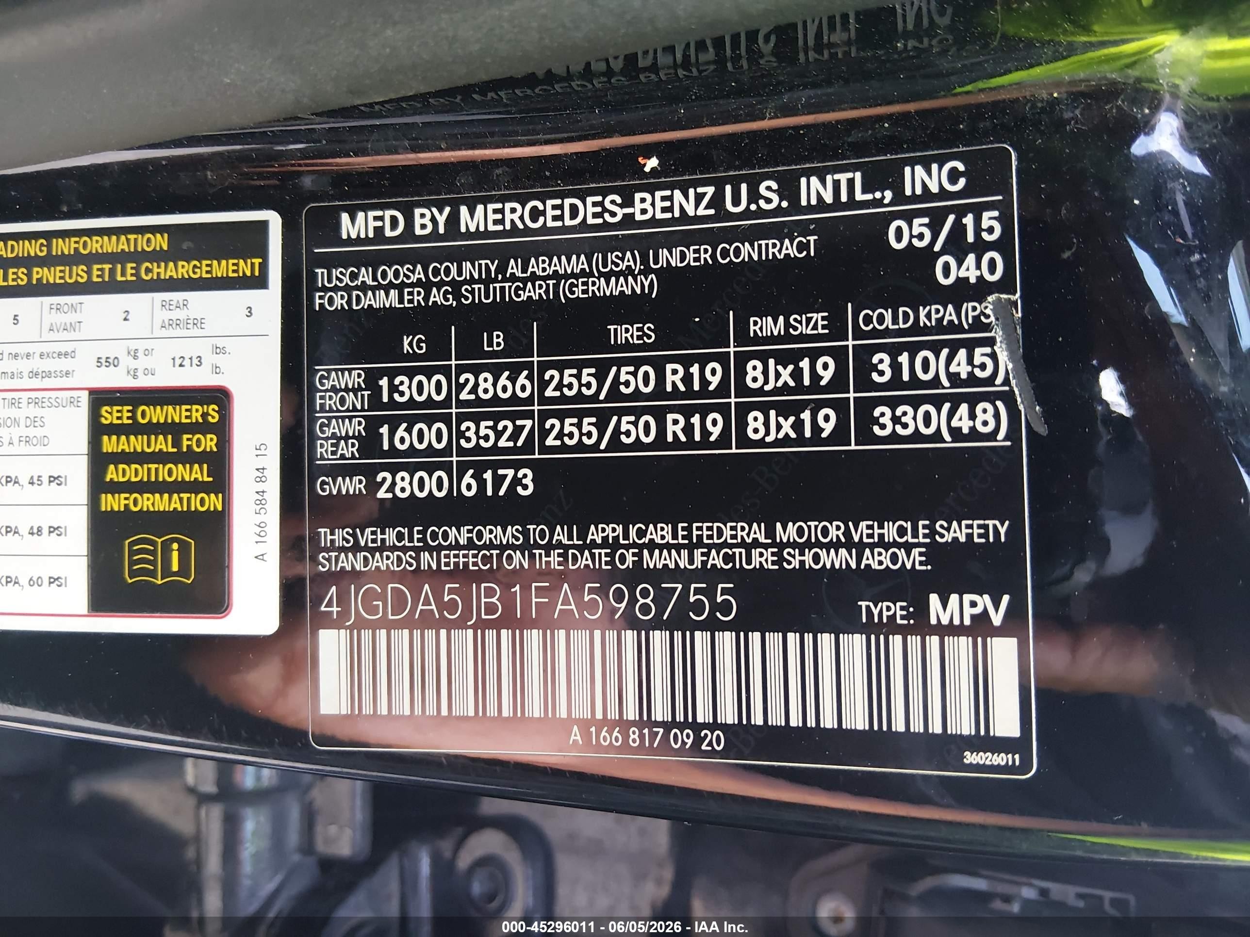 2015 Mercedes-benz Ml 350   Black vin: 4JGDA5JB1FA598755