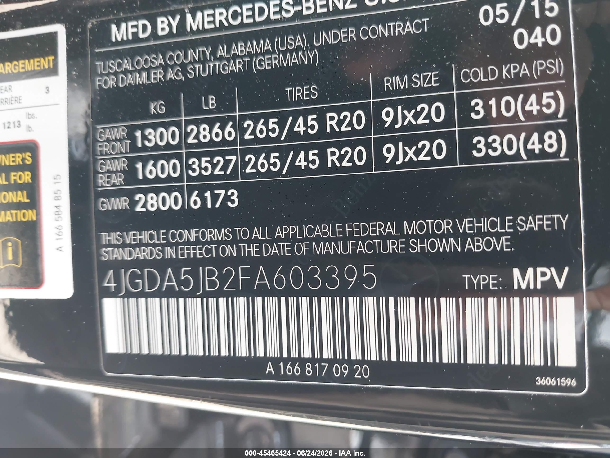 2015 Mercedes-benz Ml 350   Black vin: 4JGDA5JB2FA603395