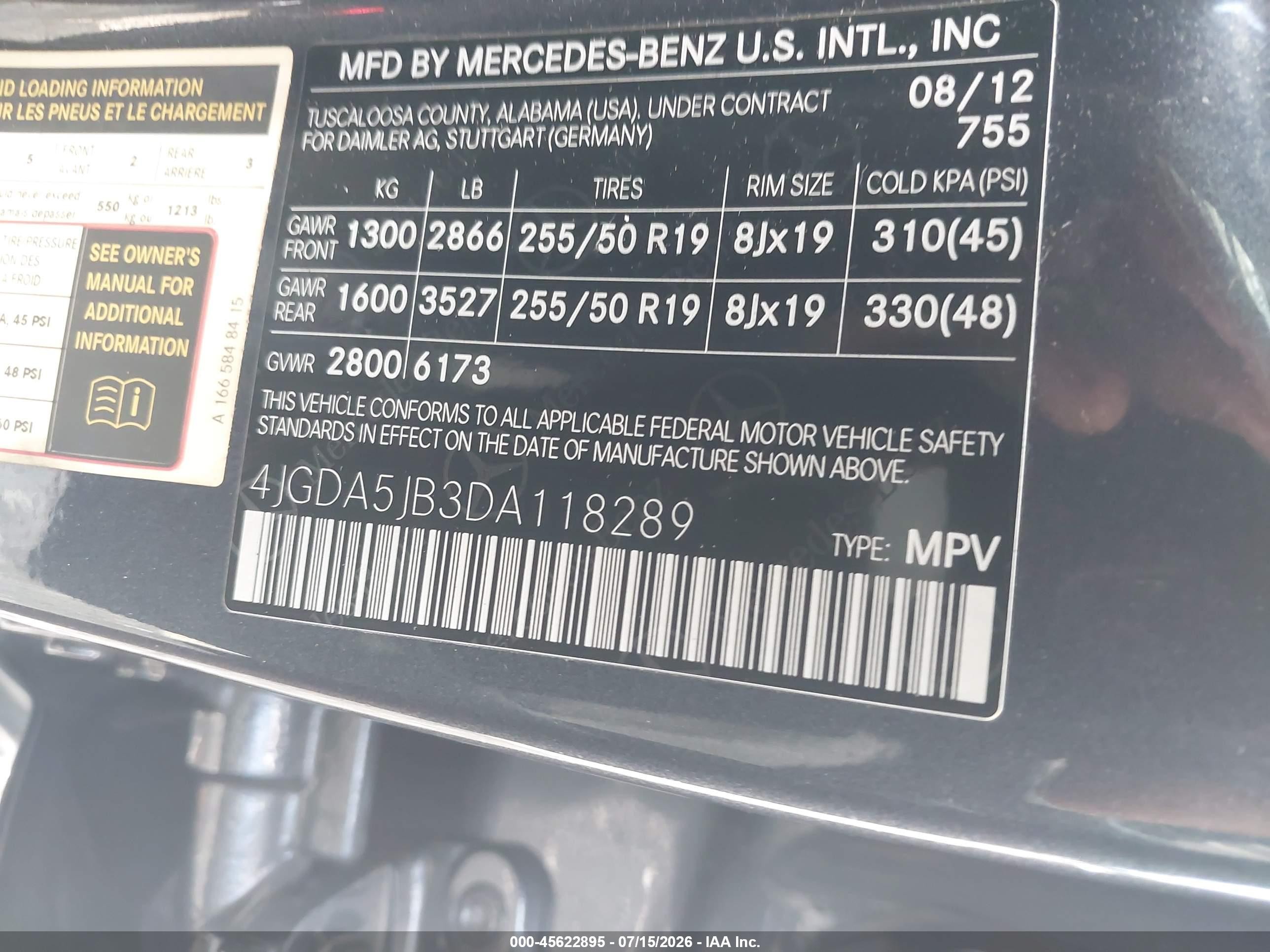 2013 Mercedes-benz Ml 350 Gray vin: 4JGDA5JB3DA118289