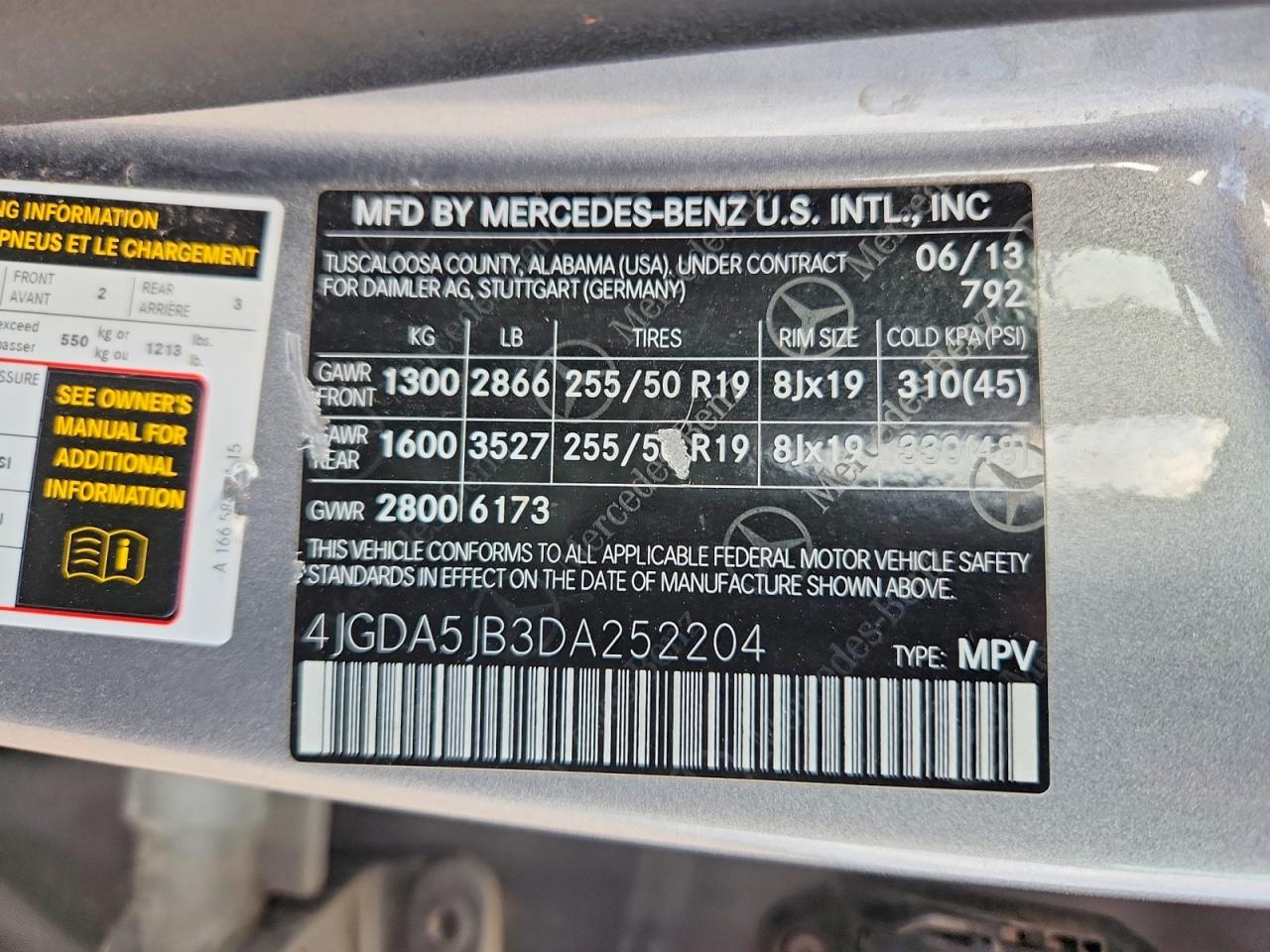 2013 Mercedes-benz Ml 350 Gray vin: 4JGDA5JB3DA252204