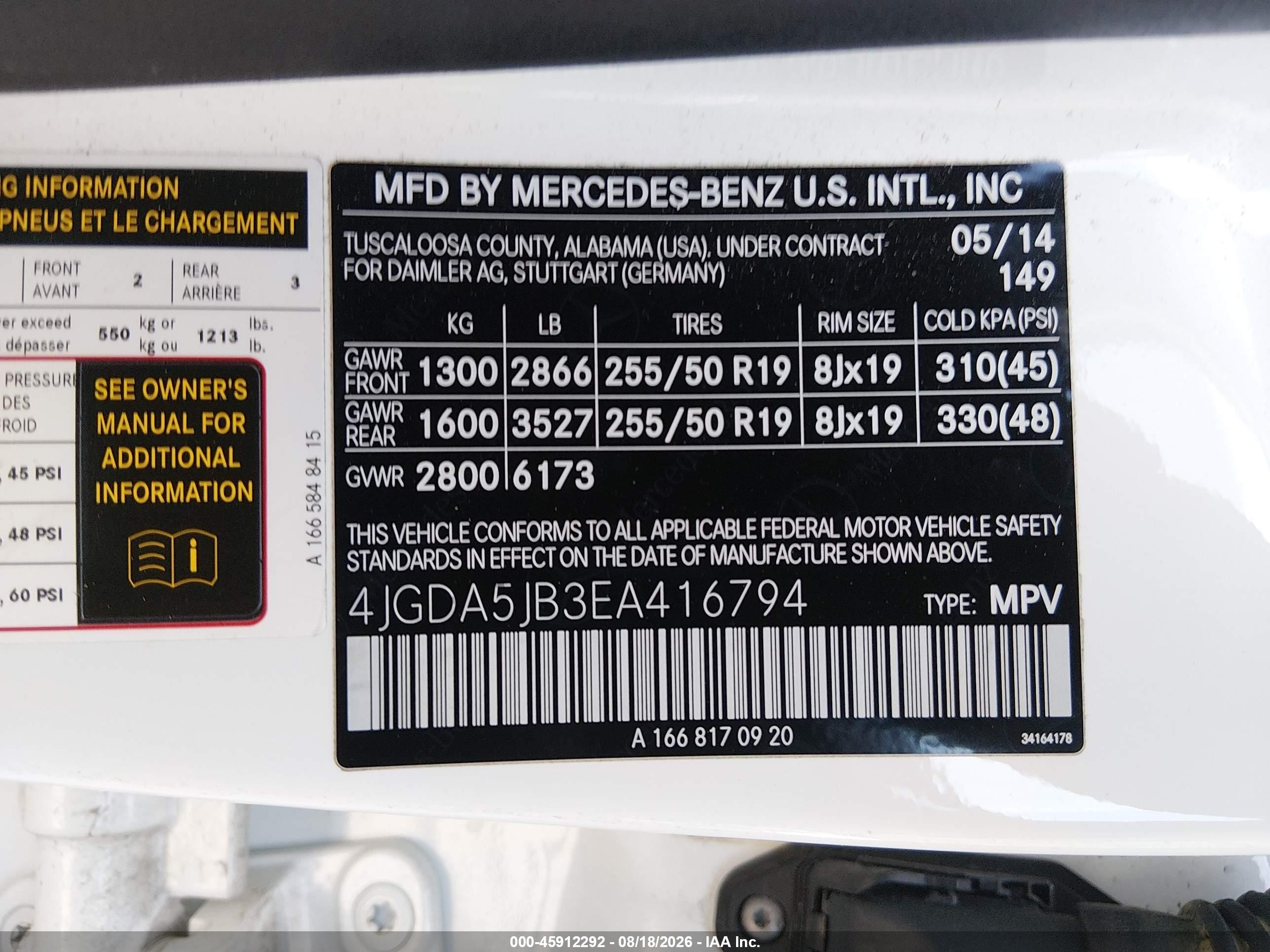 2014 Mercedes-benz Ml 350   White vin: 4JGDA5JB3EA416794