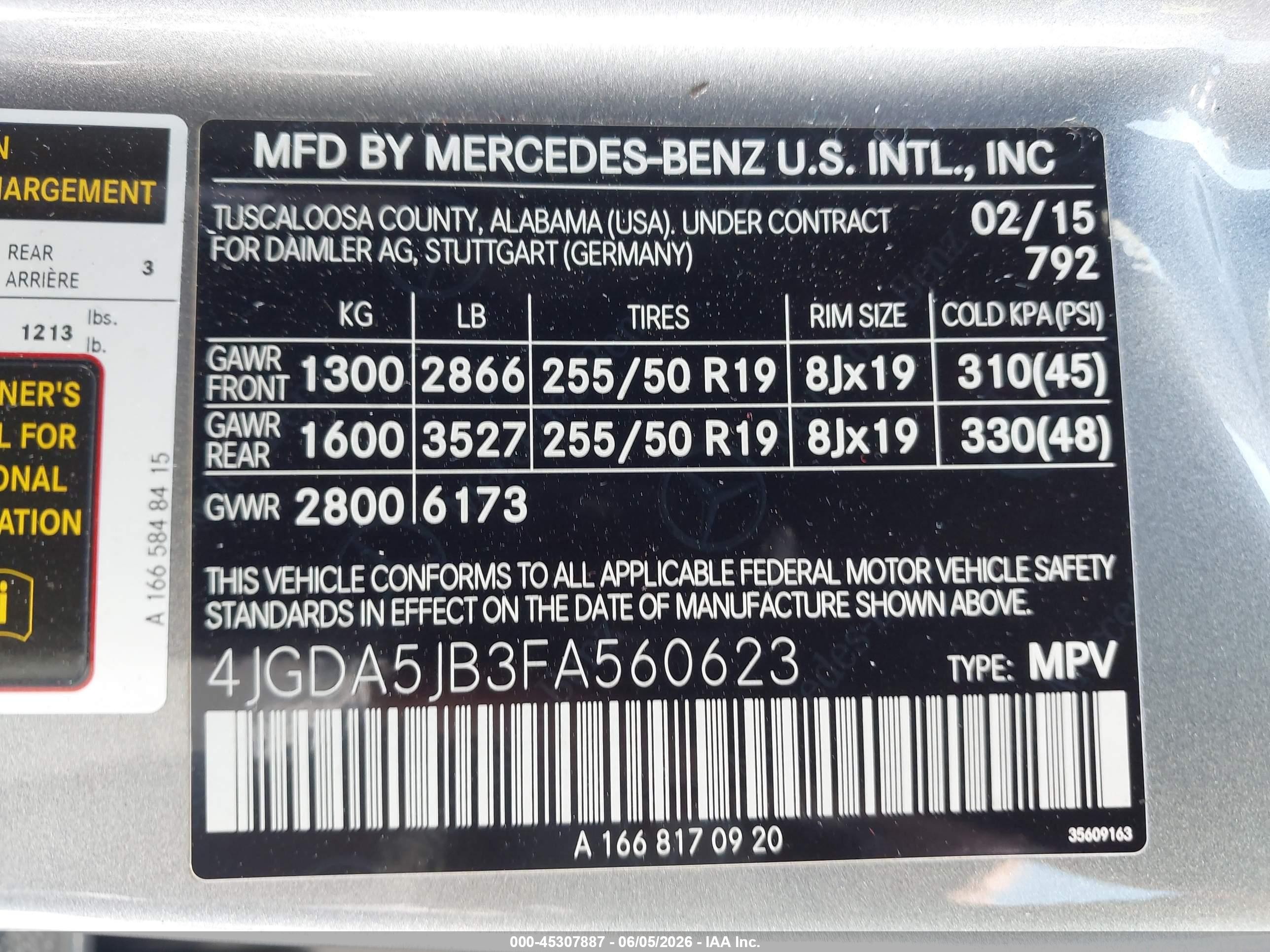 2015 Mercedes-benz Ml 350   Gray vin: 4JGDA5JB3FA560623