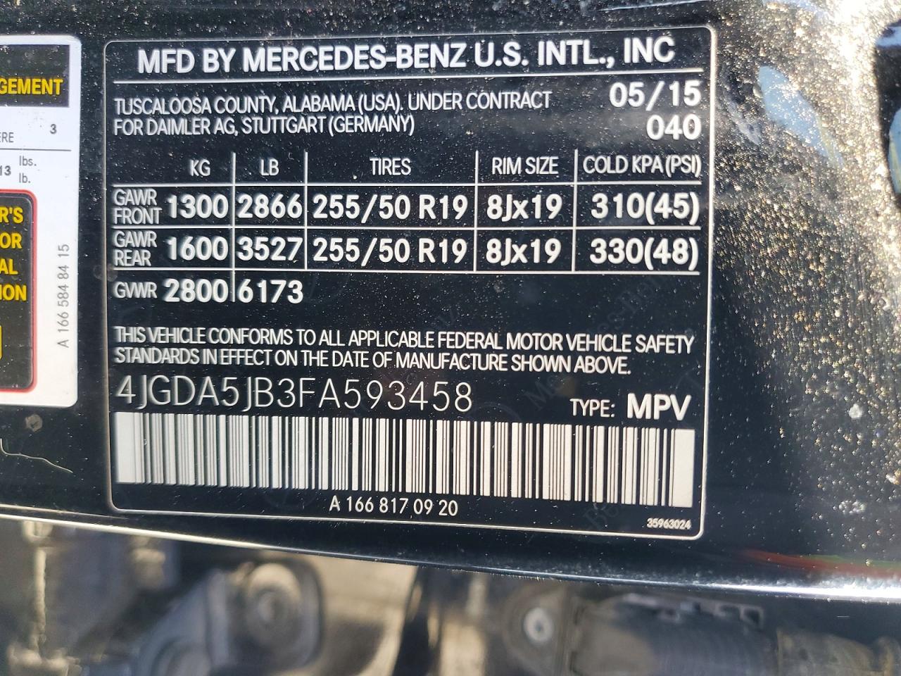 2015 Mercedes-benz Ml 350 Black vin: 4JGDA5JB3FA593458